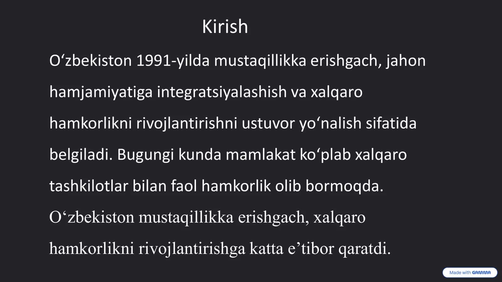 O‘zbekistonning xalqaro tashkilotlar bilan hamkorlik aloqalari 2