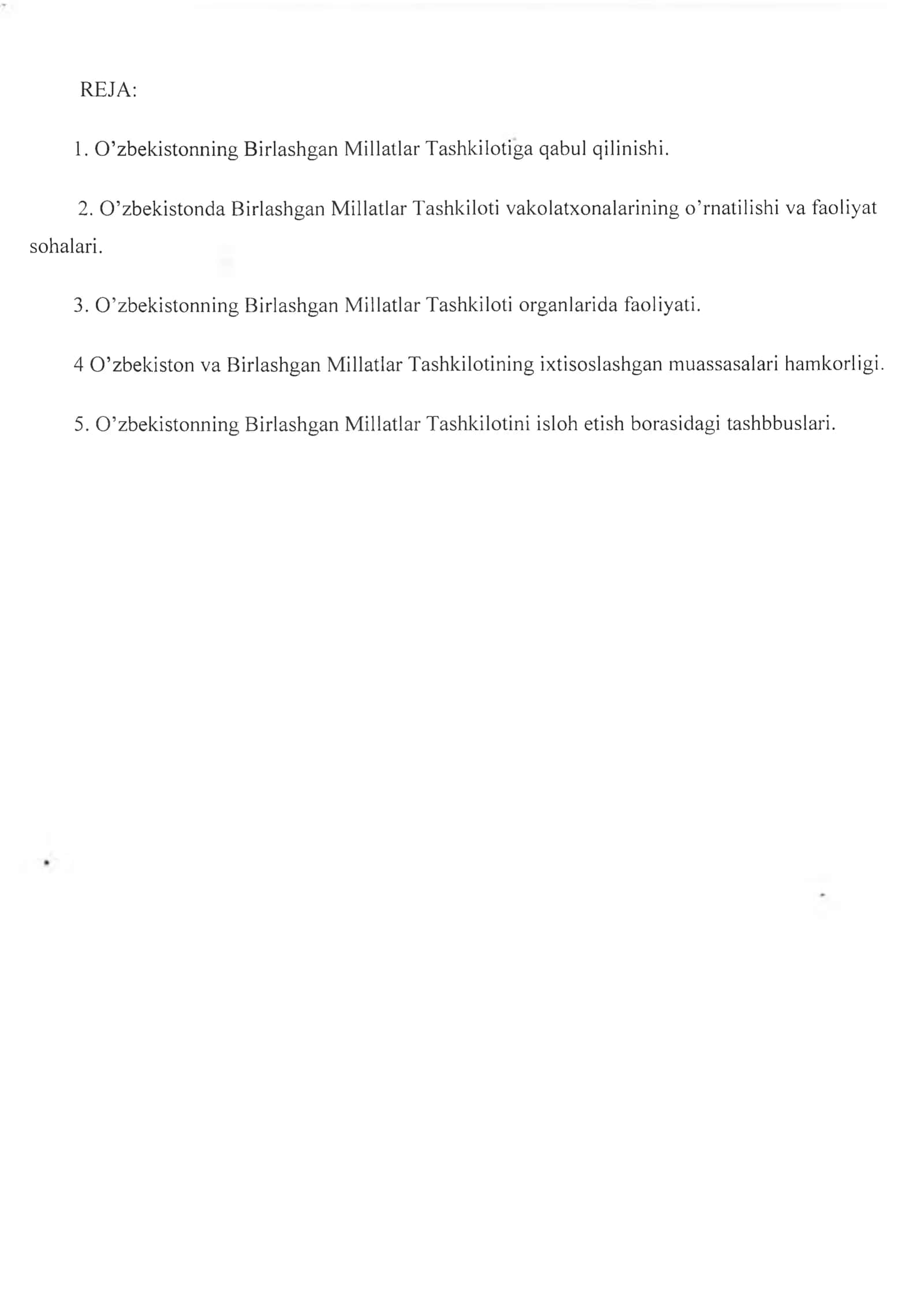 O’zbekistonning BMT bilan hamkorligi 2