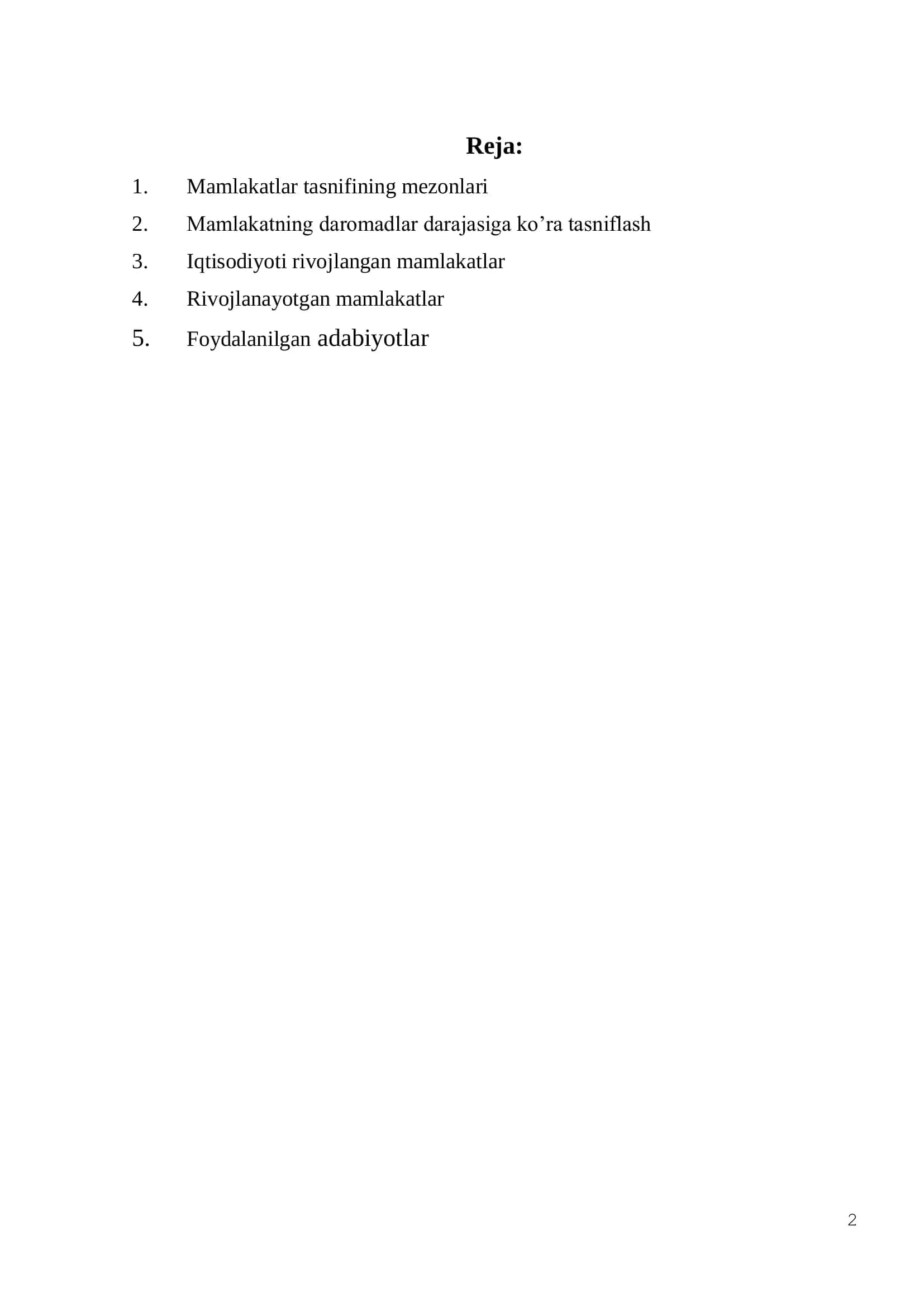 Mamlakatlar tasnifining mezonlari 2