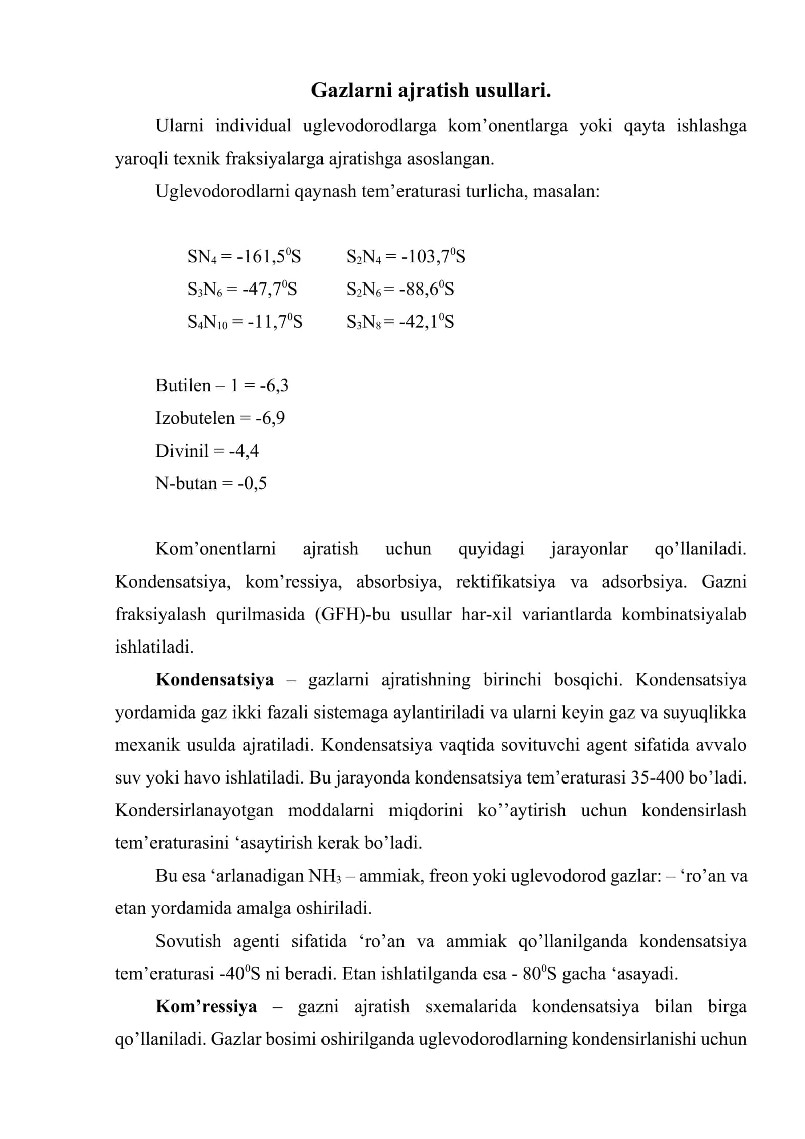 Gazni individual komponentlarini ajratib olish 2