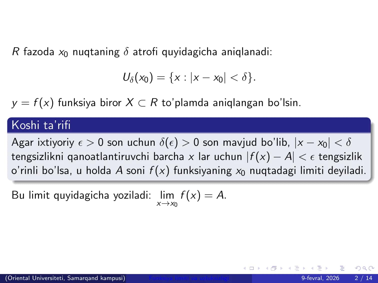 Funksiya limiti va uzluksizligi 2