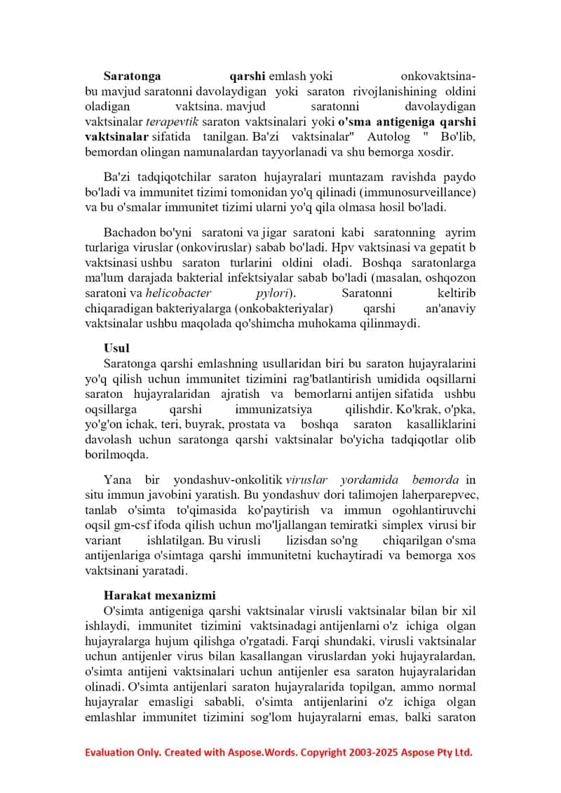 Saratonga qarshi terapiyada vaksinalardan foydalan 2