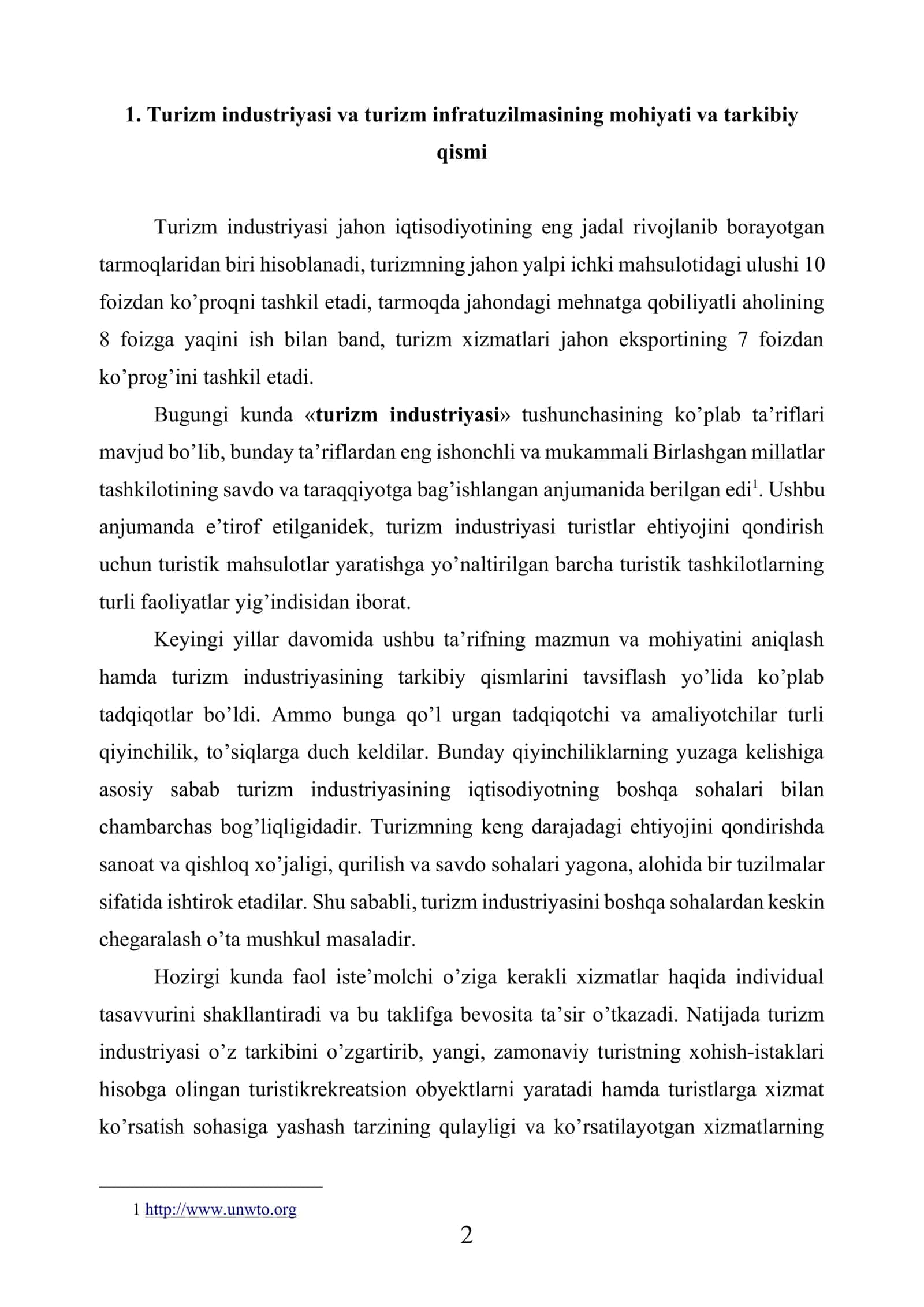 Turizm industriyasi va infratuzilmasi 2