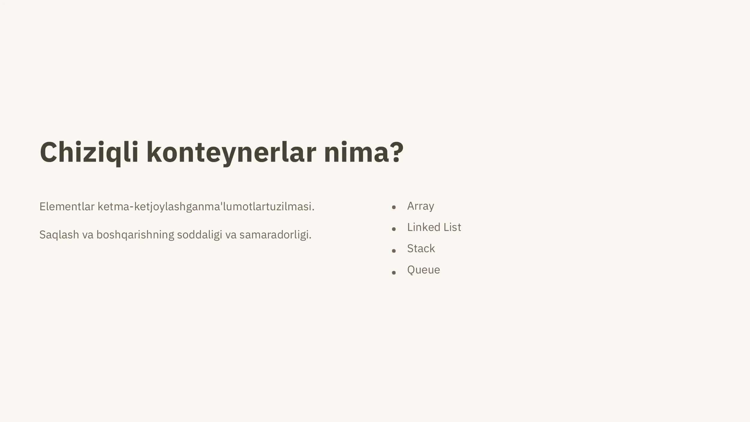 Chiziqli konteynerlar va ularni qo'llash 2