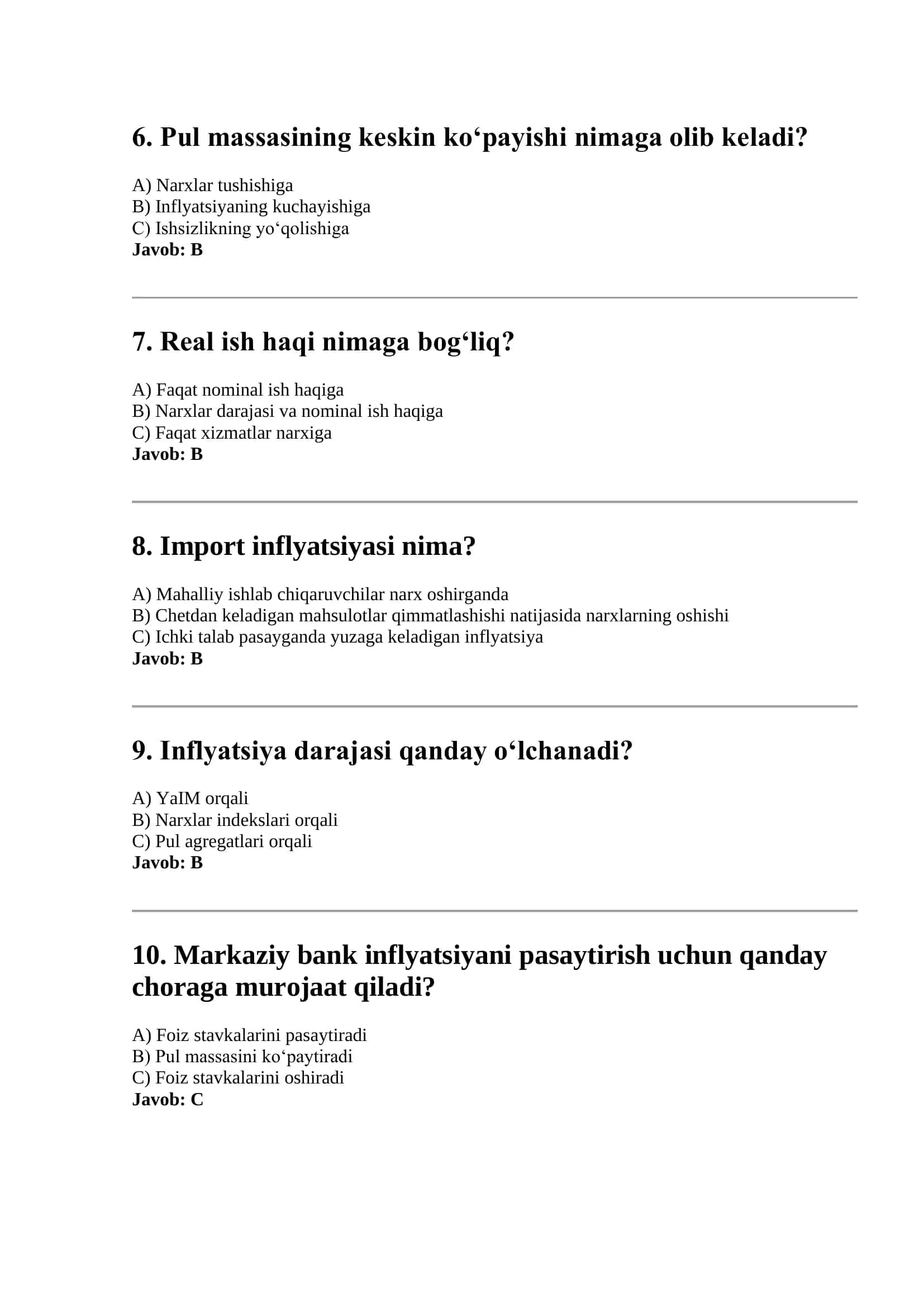 Inflyatsiya va moliya savdosi 2
