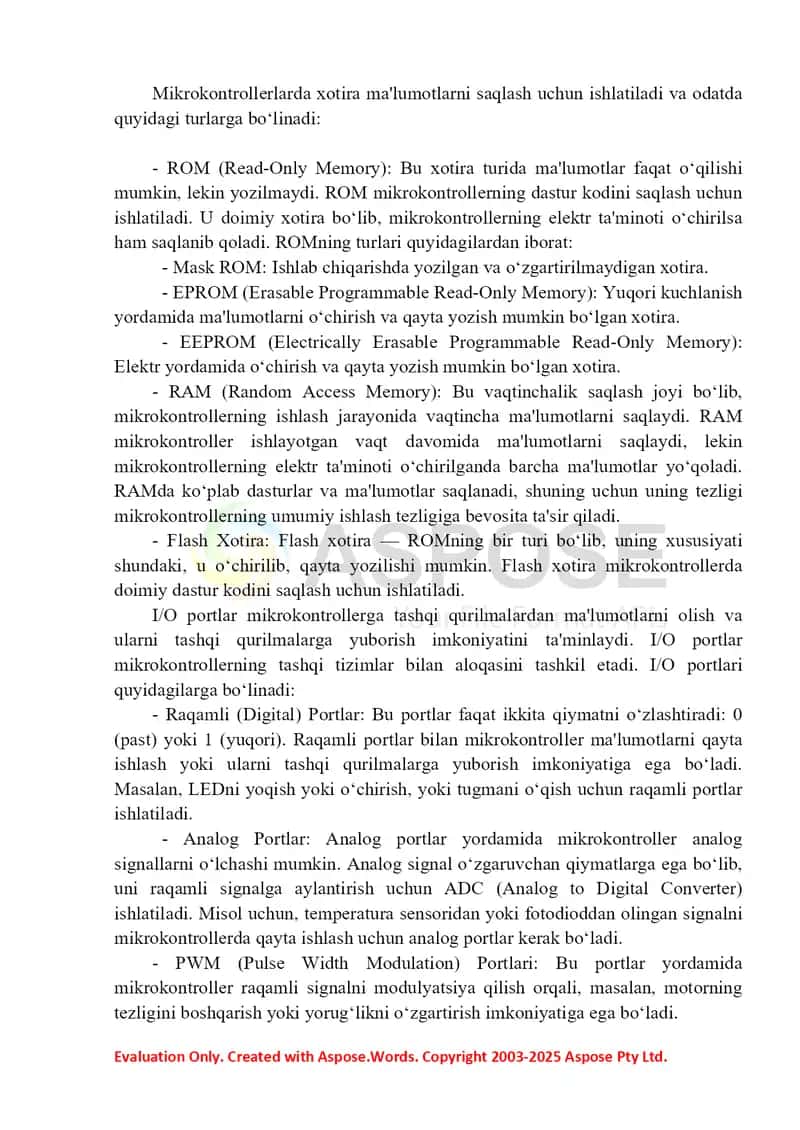 Mikrokontrollerlarning ichki tuzilishi 2