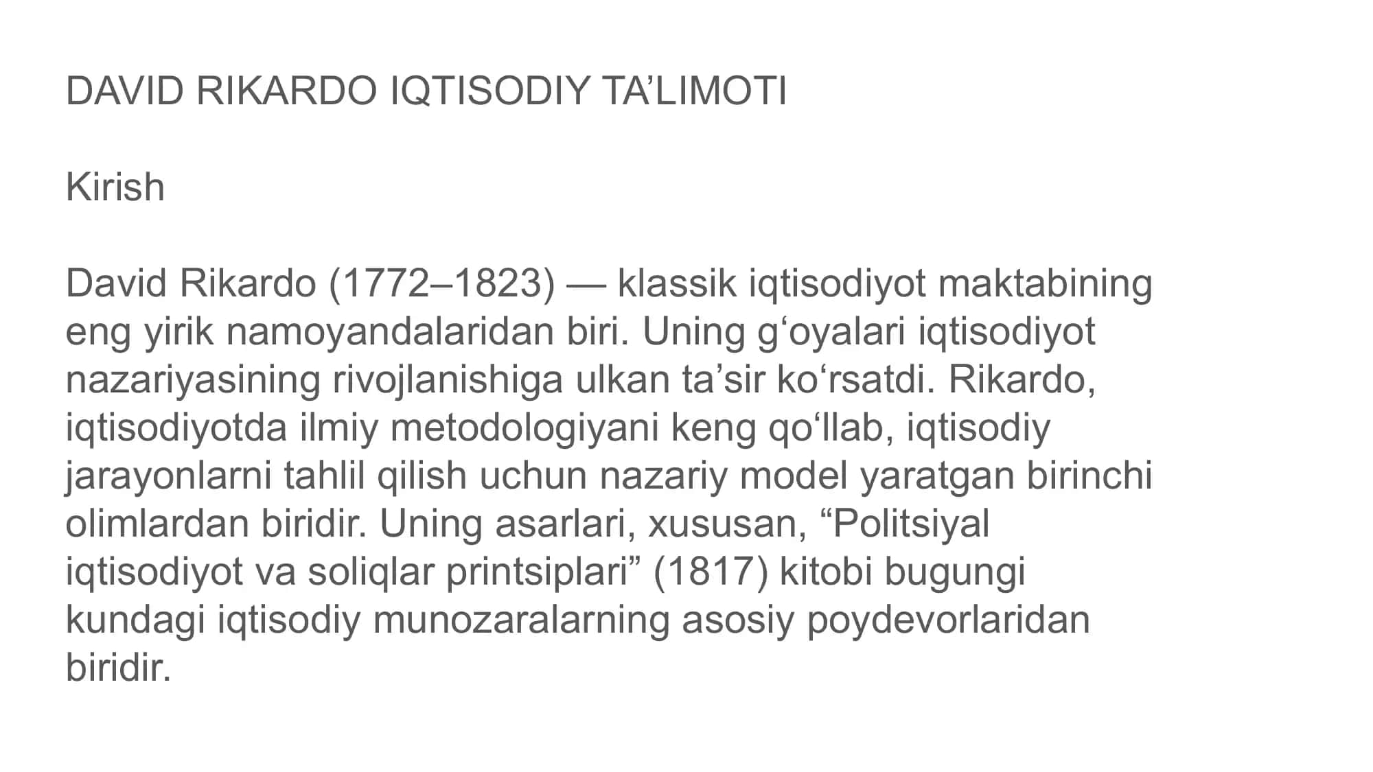 David Rikardo Iqtisodiy Ta’limoti 2