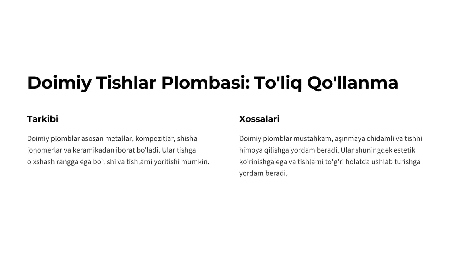 Doimiy Tishlar Plombasi 2