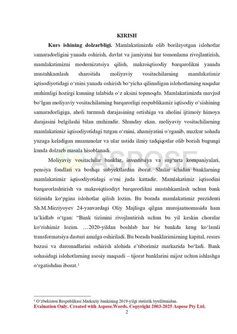 Moliyaviy vositachilar faoliyatini rivojlantirish masalalari 2