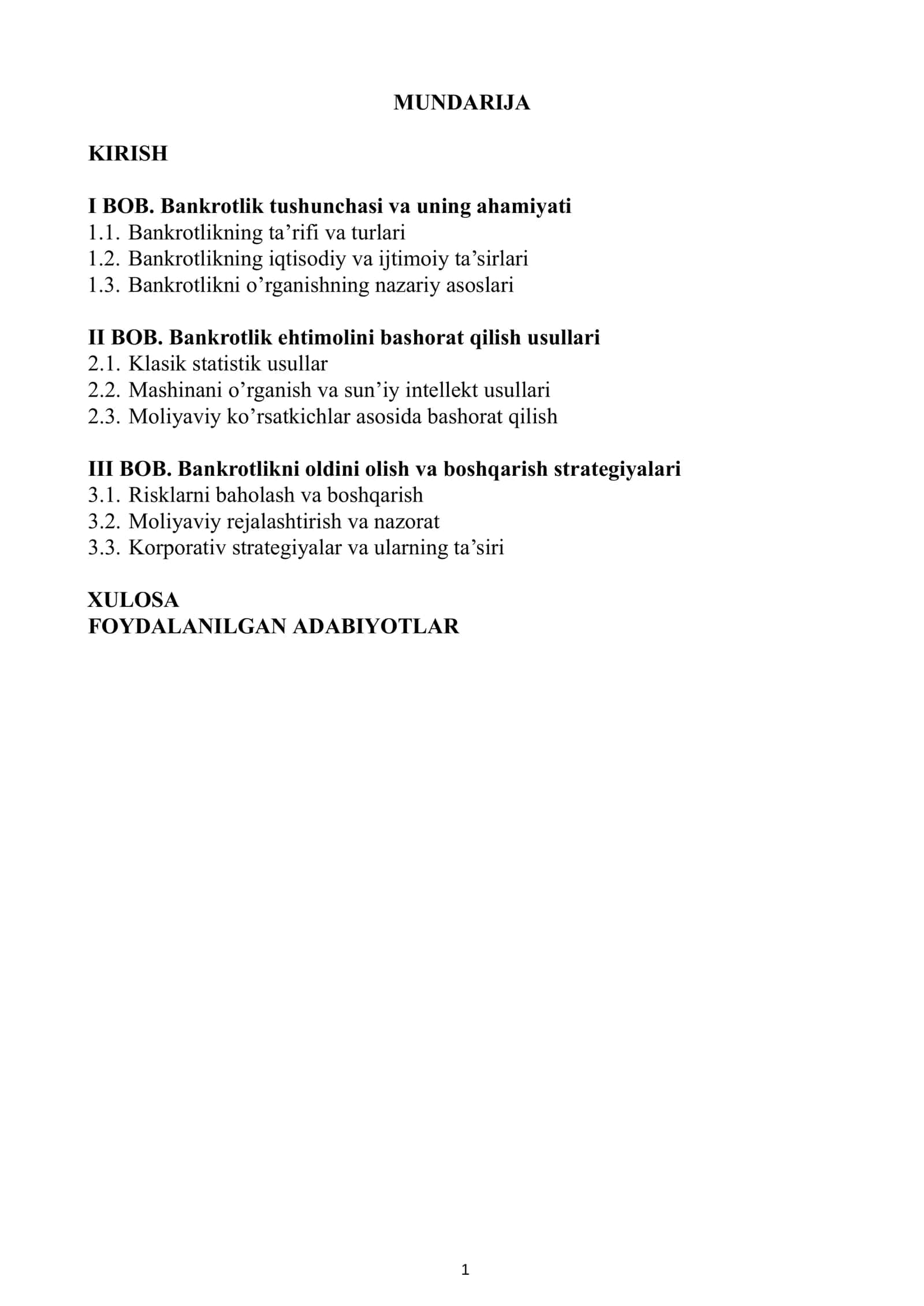 Bankrotlik ehtimolini bashorat qilish usullari 2