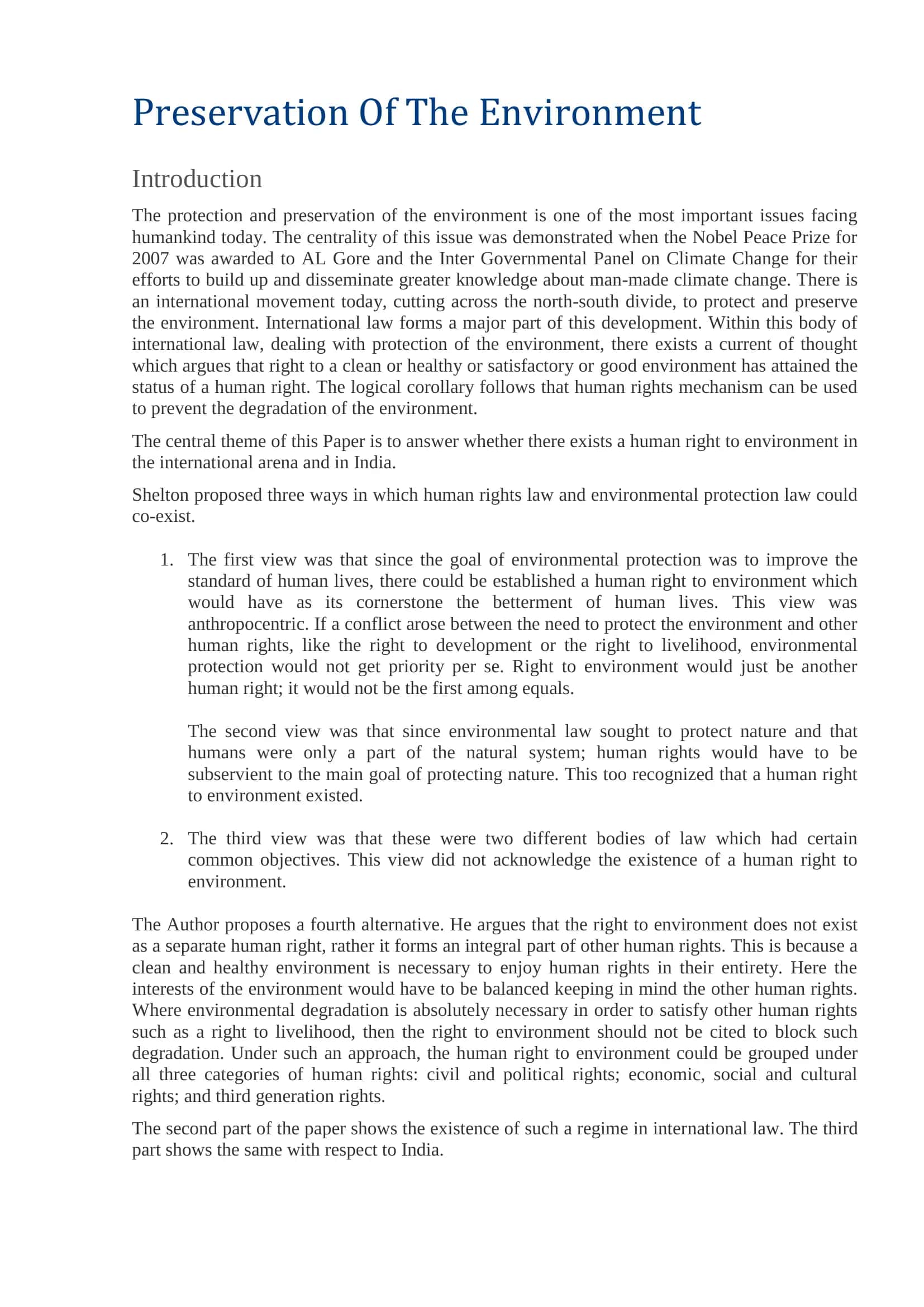 Preservation Of The Environment 2