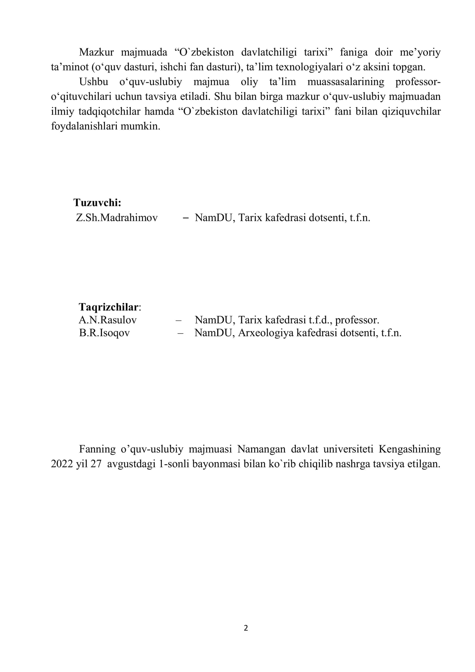 O`zbekiston davlatchiligi tarixi 2