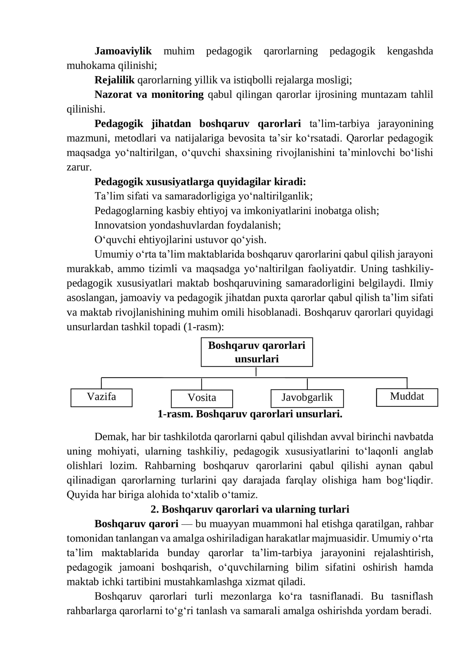 Menejerlik o'uv kursi tinglovchilari uchun  BOSHQARUV QARORLARI 2