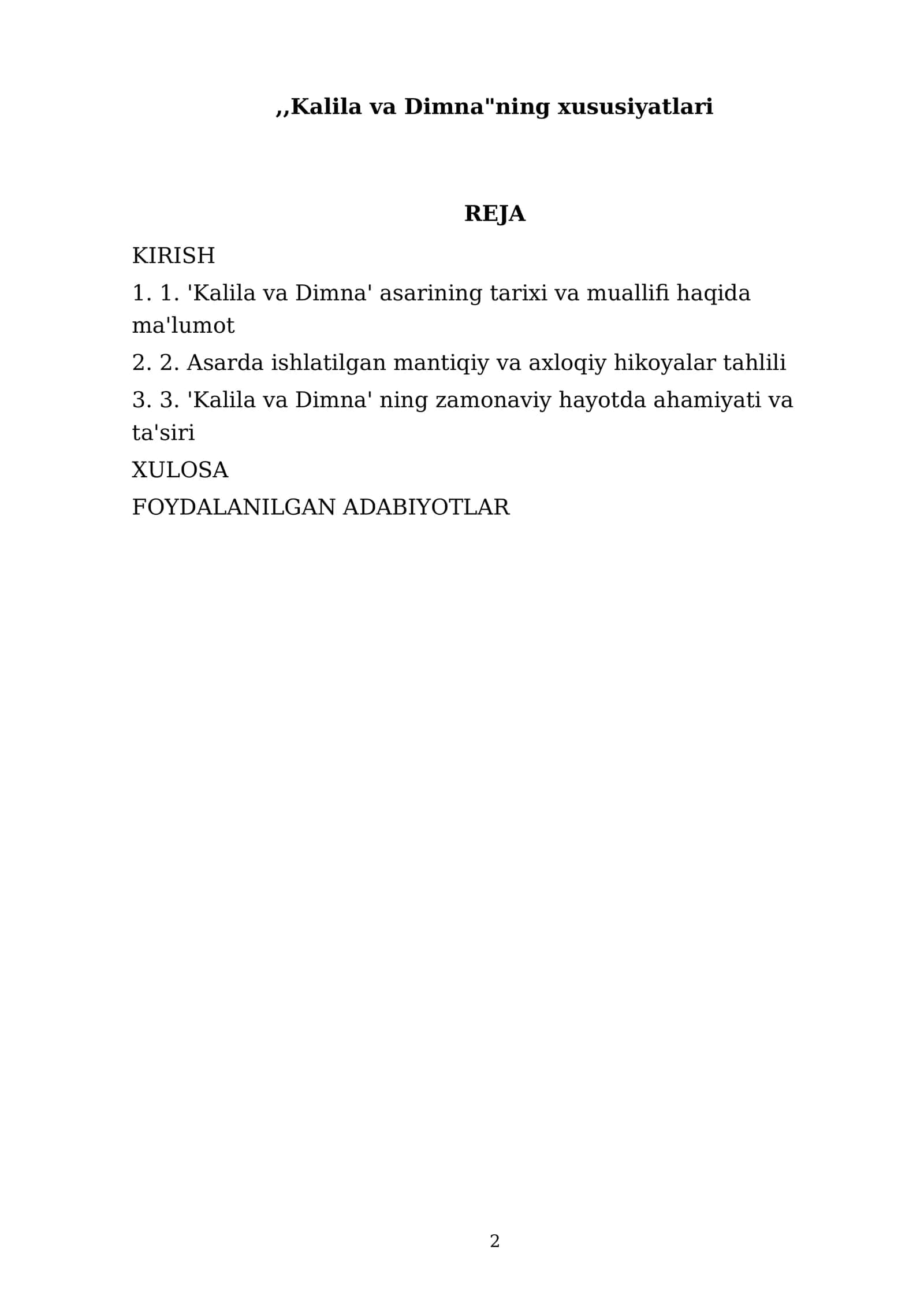 Kalila va Dimna'ning xususiyatlari 2