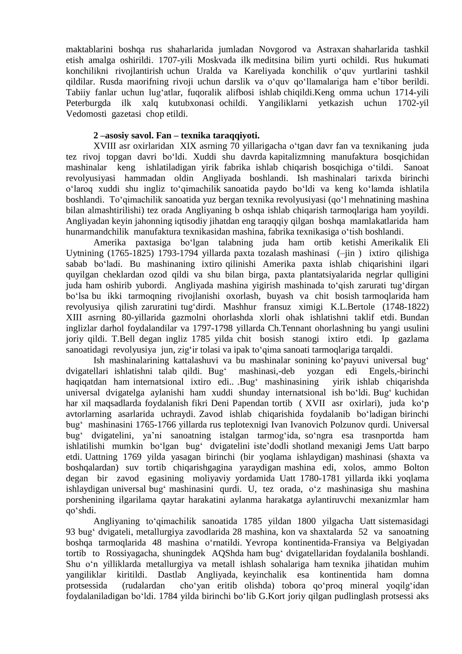 XVIII asrning oxiri XIX asrda ilmiy bilimlarning rivojlanishi 2