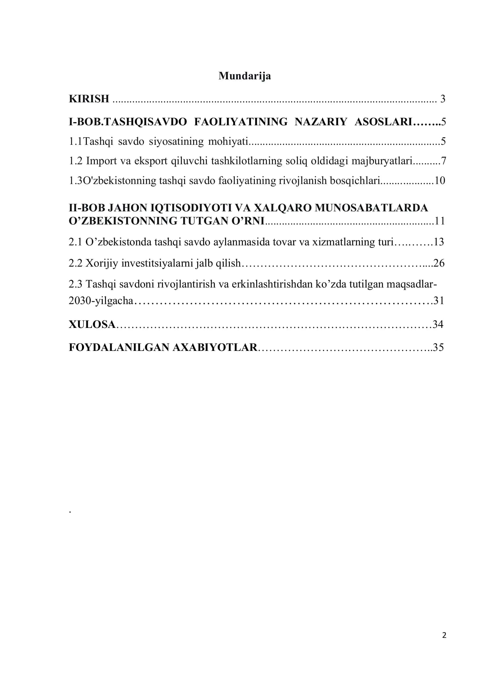 Tashqi savdo ko’rsatkichlari 2