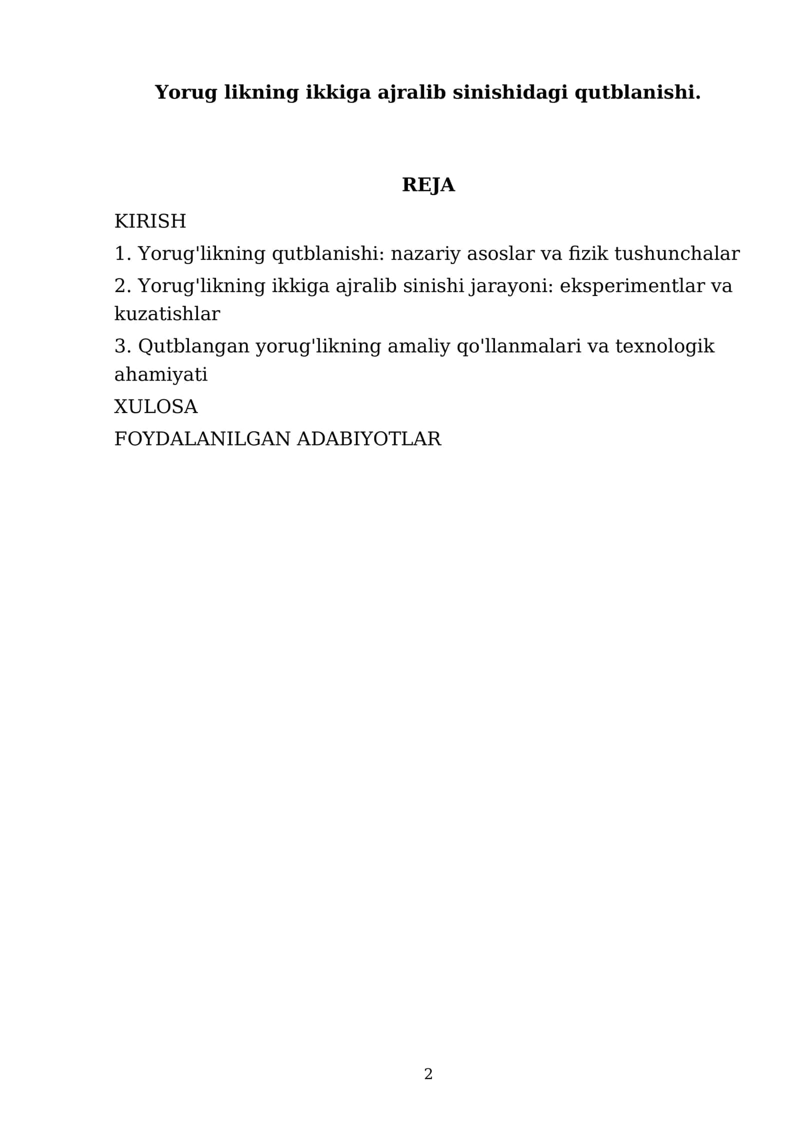 Yorug likning ikkiga ajralib sinishidagi qutblanishi 2
