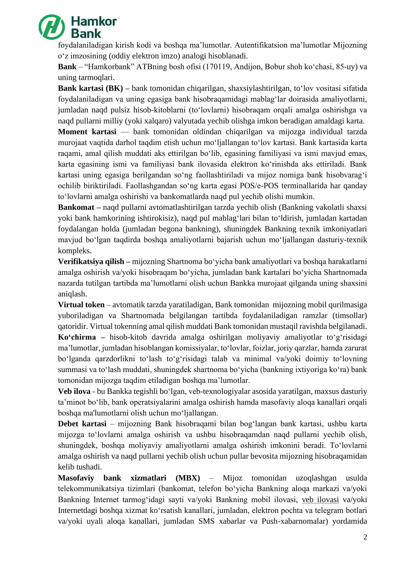 Bank Xizmatlari Ofertasi 2