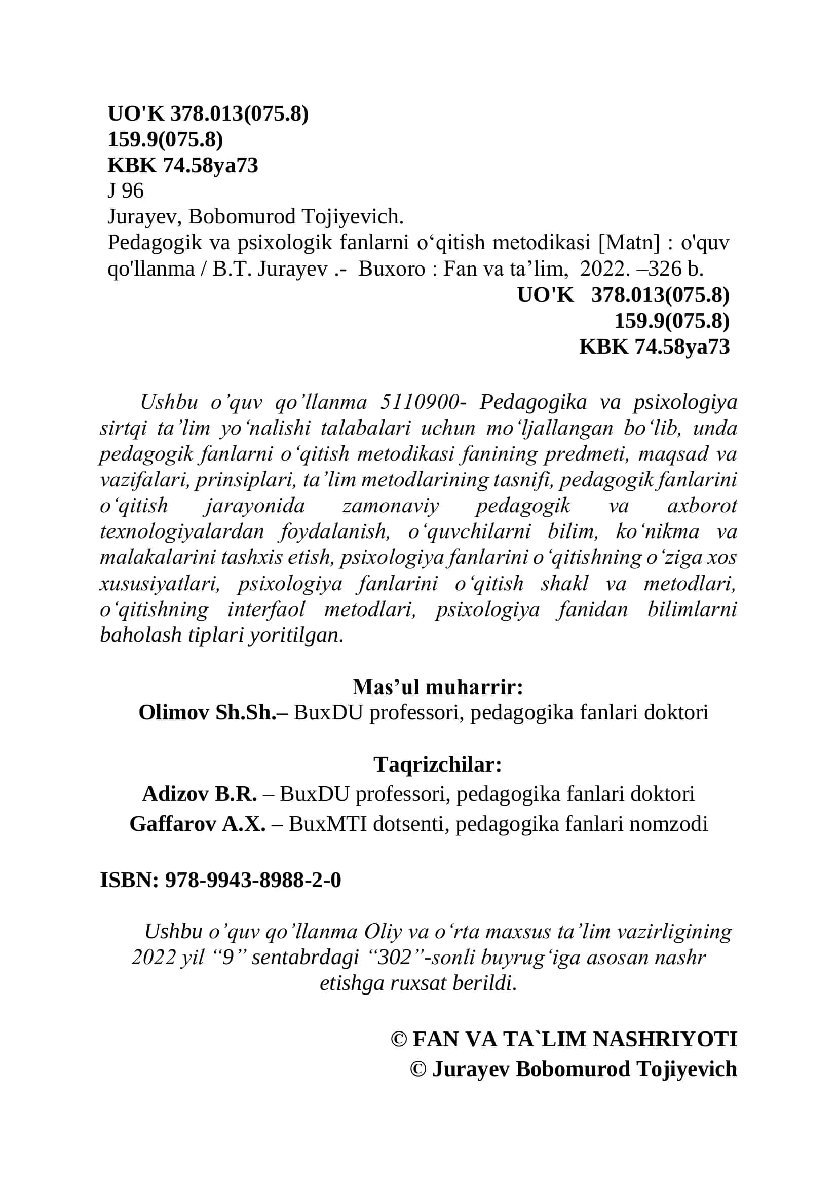 Pedagogik va psixologik fanlarni o‘qitish metodikasi 2