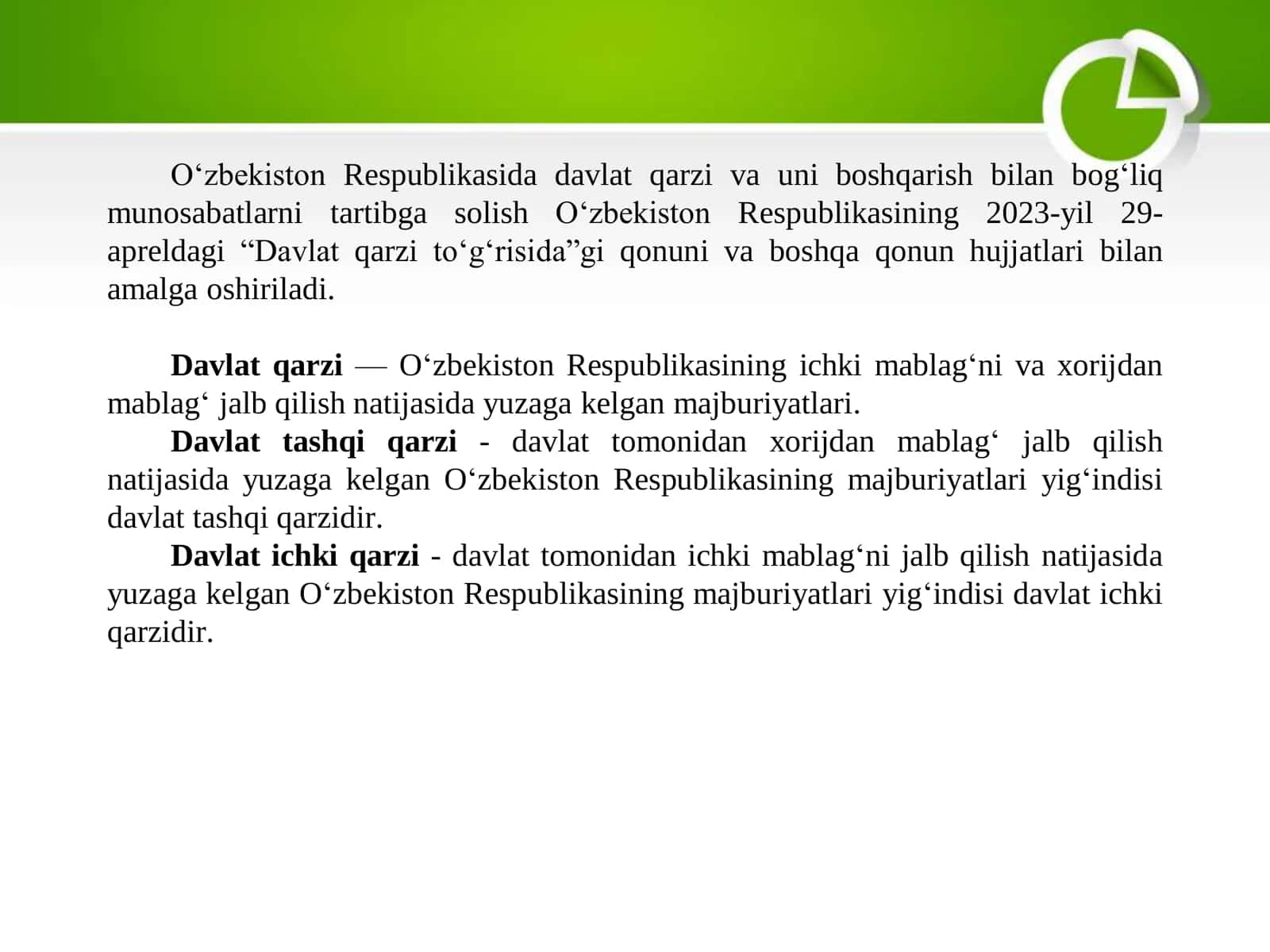 Davlat qarzi tushunchasi Tashqi va ichki qarz 2