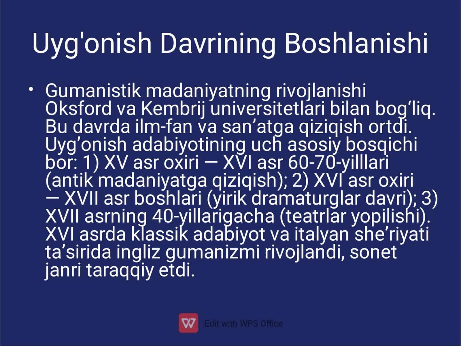 Angliyada Uyg'onish Davri 2