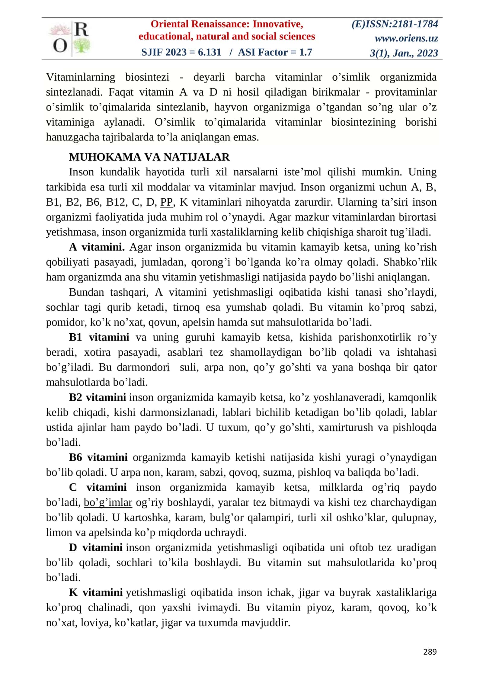 VITAMINLARNING INSON HAYOTIDA TUTGAN O’RNI 2