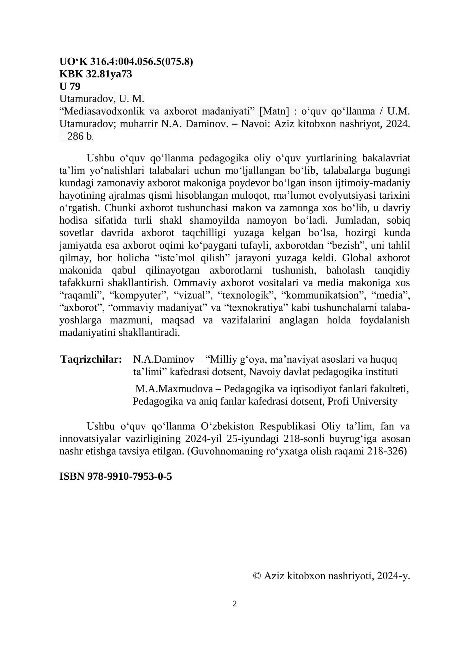 Mediasavodxonlik va axborot madaniyati 2