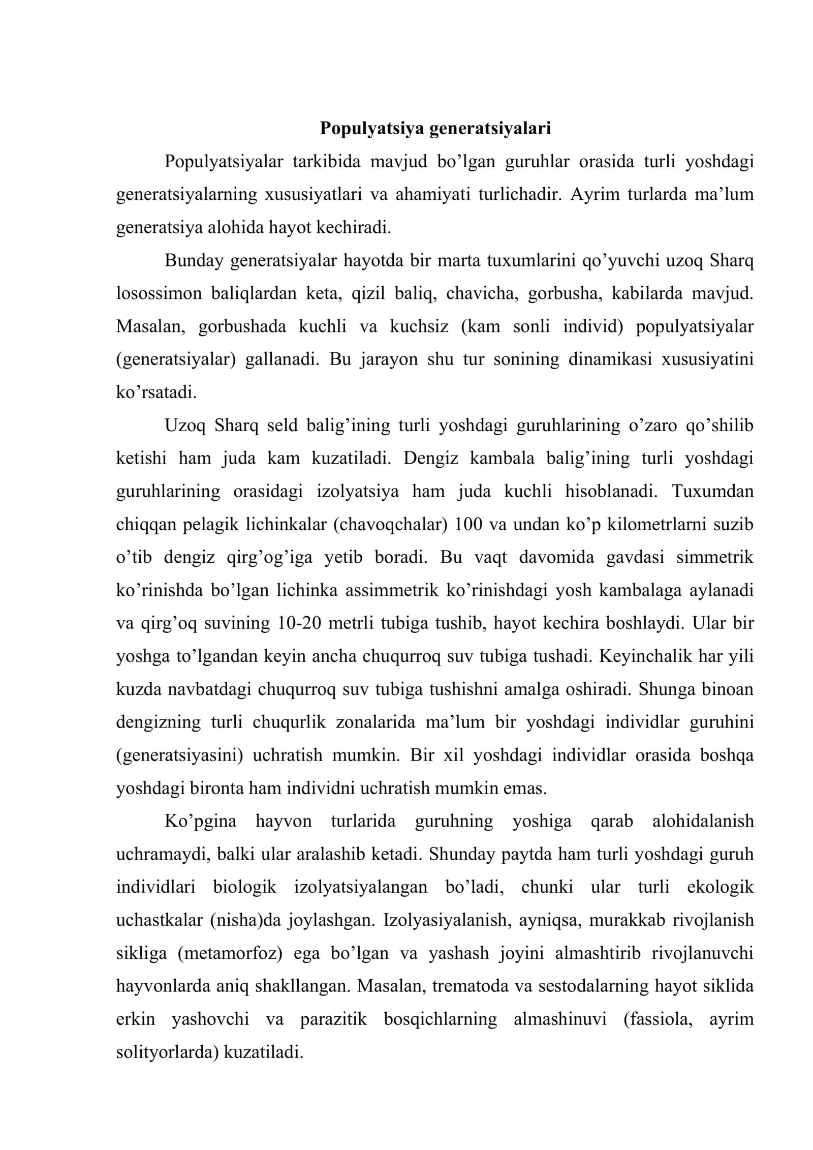 Populyatsiya generatsiyalari 2