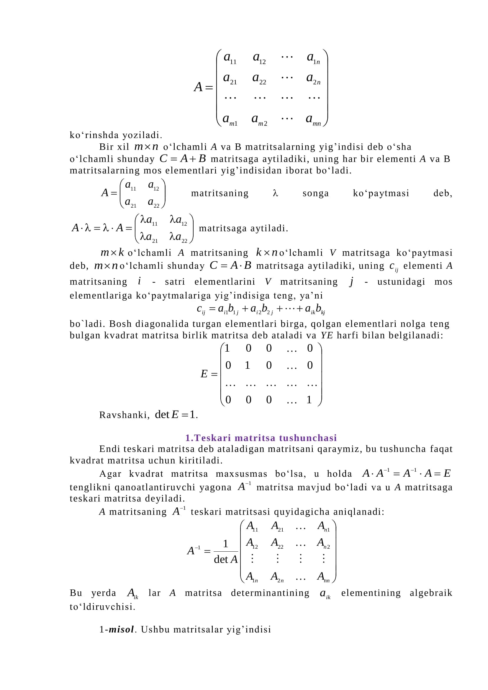 MATRITSALAR VA DETERMINANTLAR 2