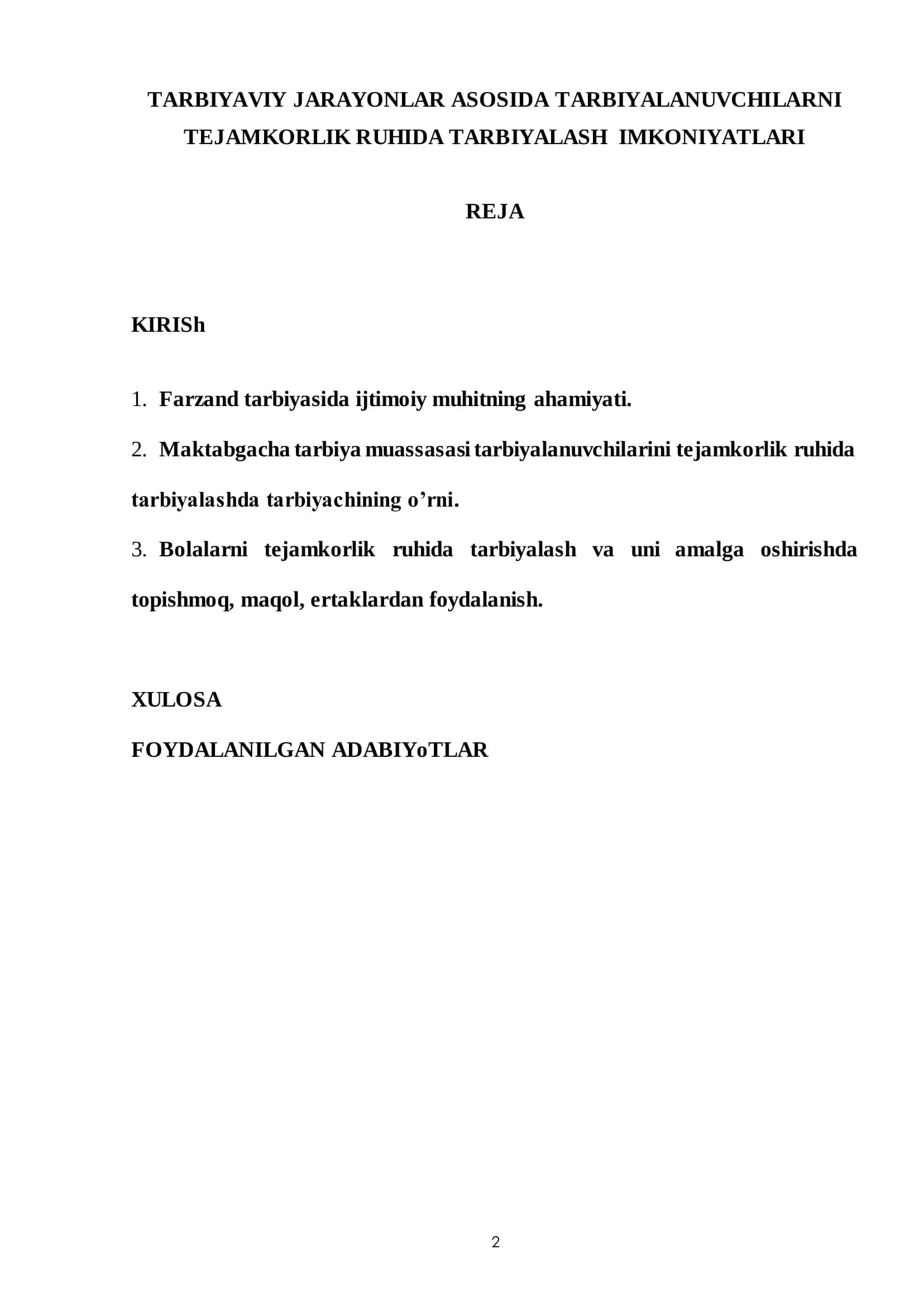 "TEJAMKORLIK RUHIDA TARBIYALASH IMKONIYATLARI" 2
