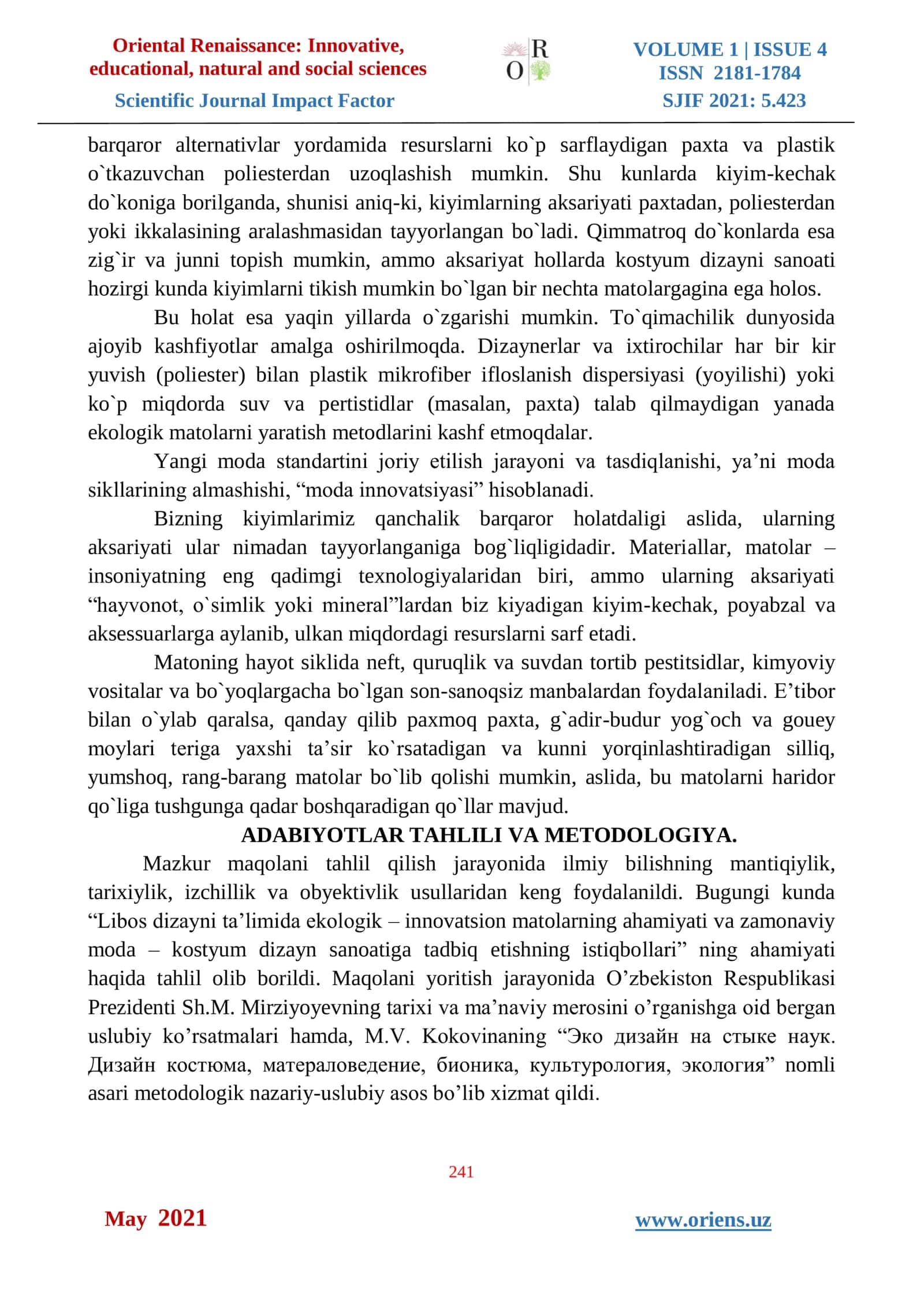 LIBOS DIZAYNI TA’LIMIDA EKOLOGIK – INNOVATSION 2