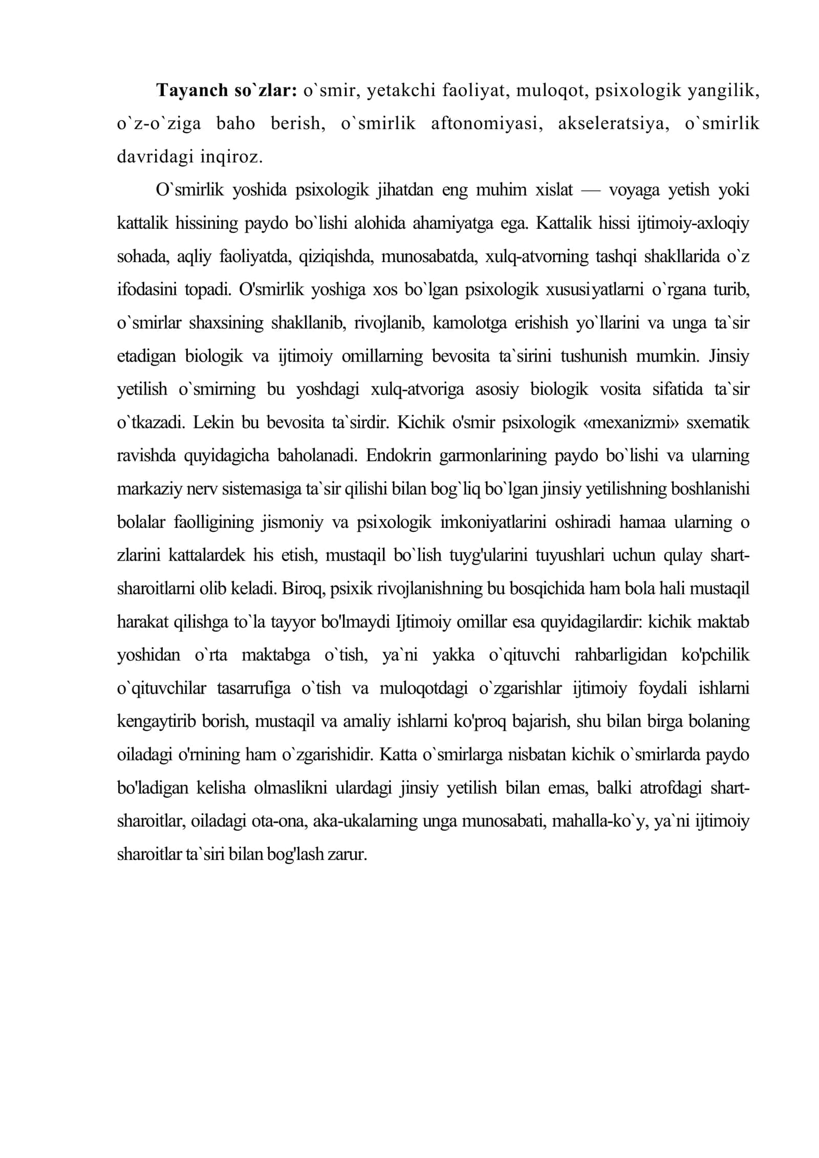 O`smirlik davrida o`zini-o`zi anglashning shakllanishi 2
