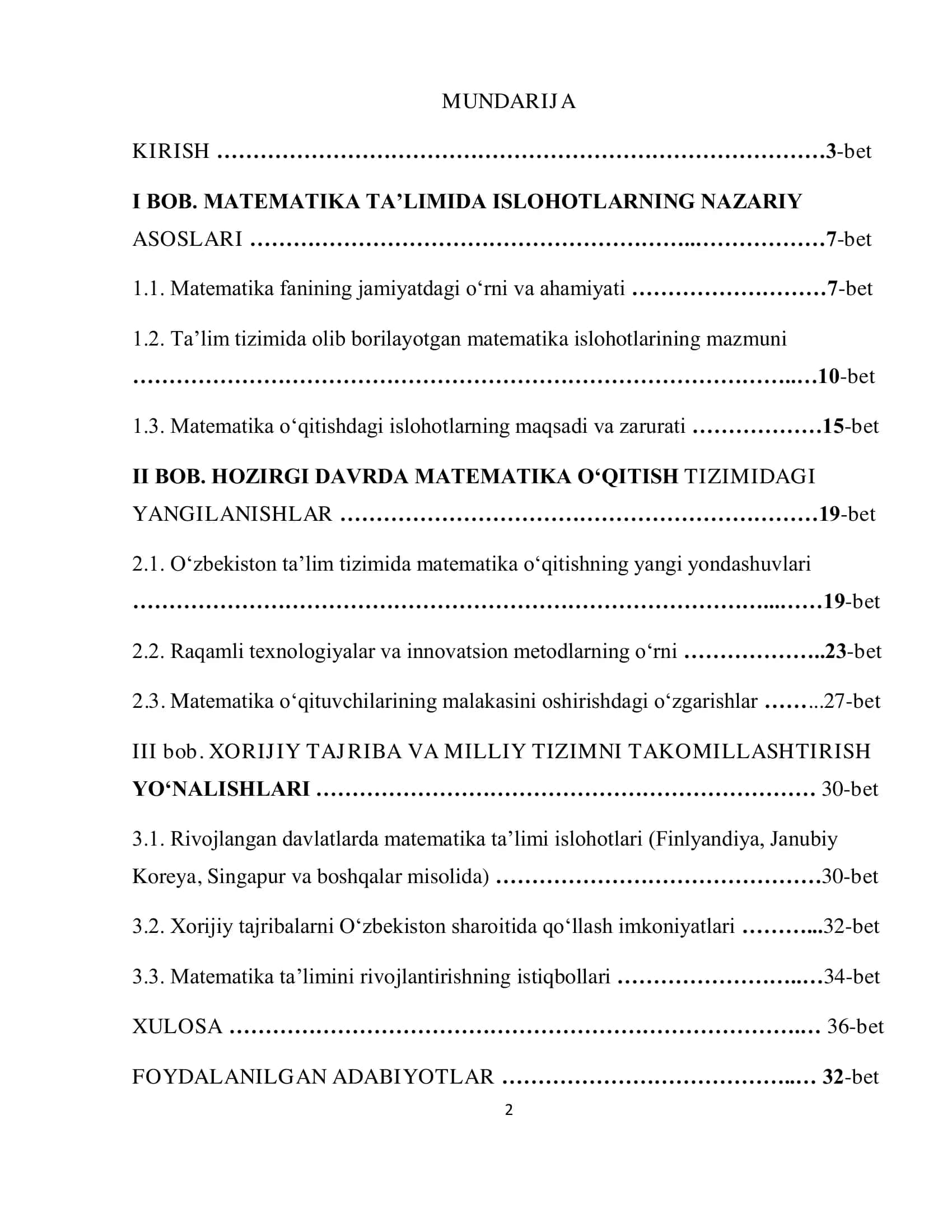 Hozirgi davr matematika ta’limi islohatlari 2