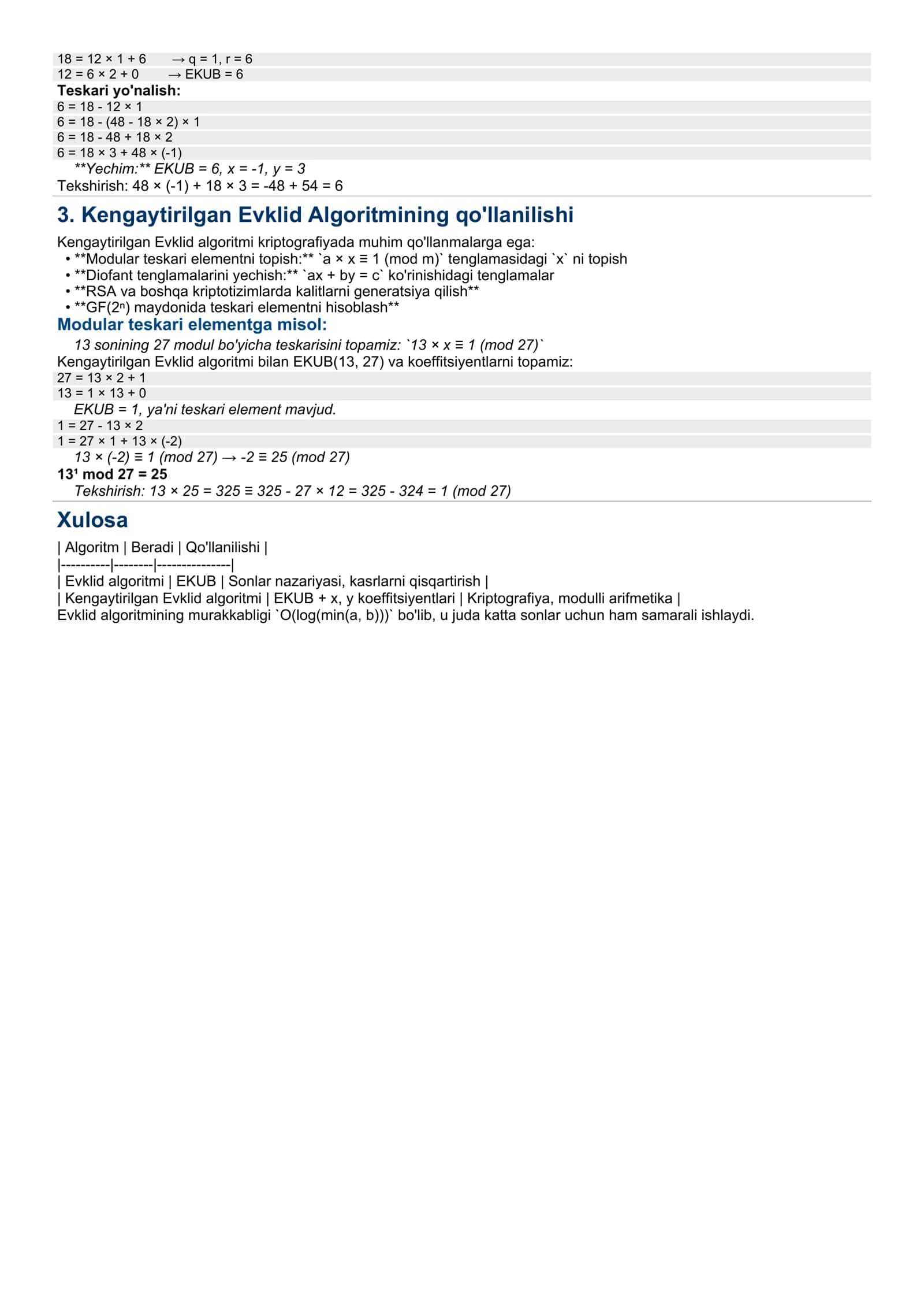 Evklid va Kengaytirilgan Evklid Algoritmi 2