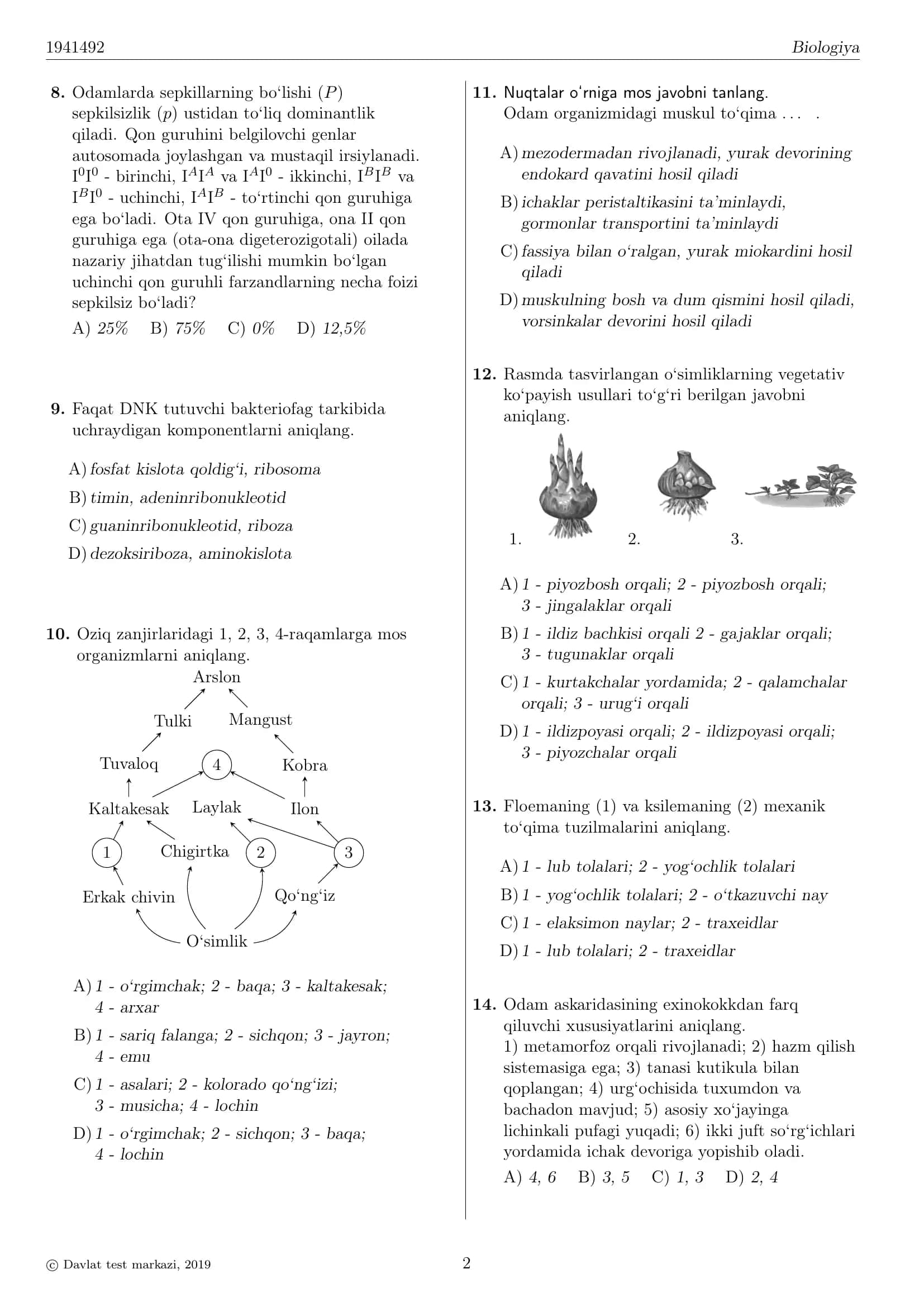 Biologiya Test Varianti 1941492 2