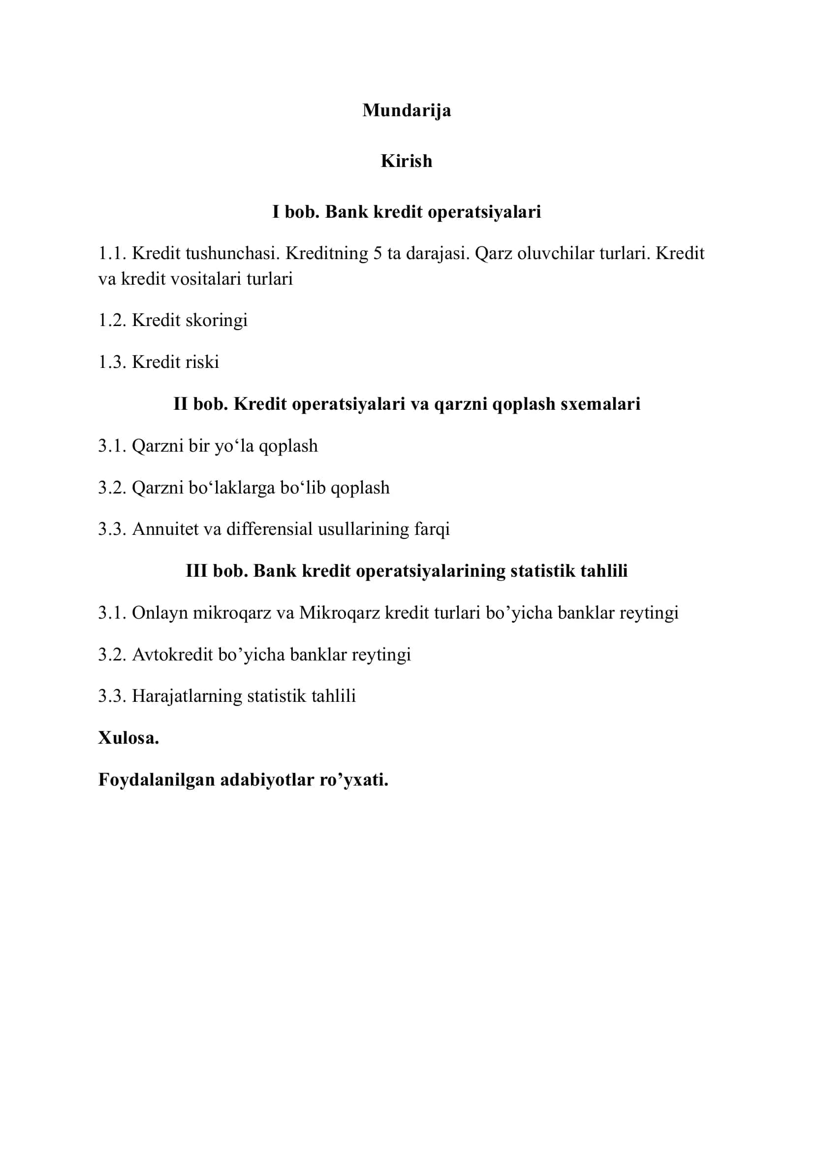 Banklardagi kredit operatsiyalarining statistik tahlili 2