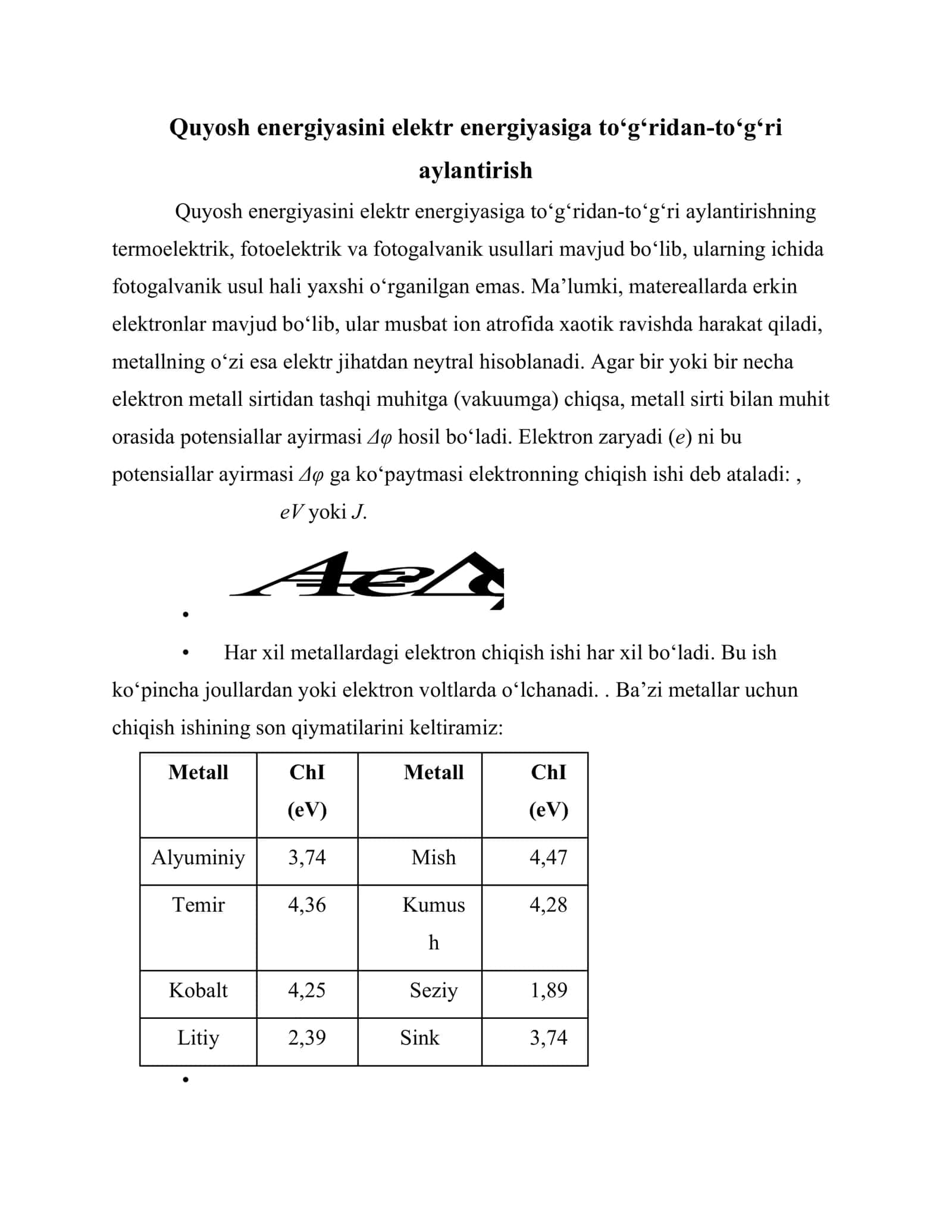 Quyosh fotoelektrik elementlari va mo’dullari 2