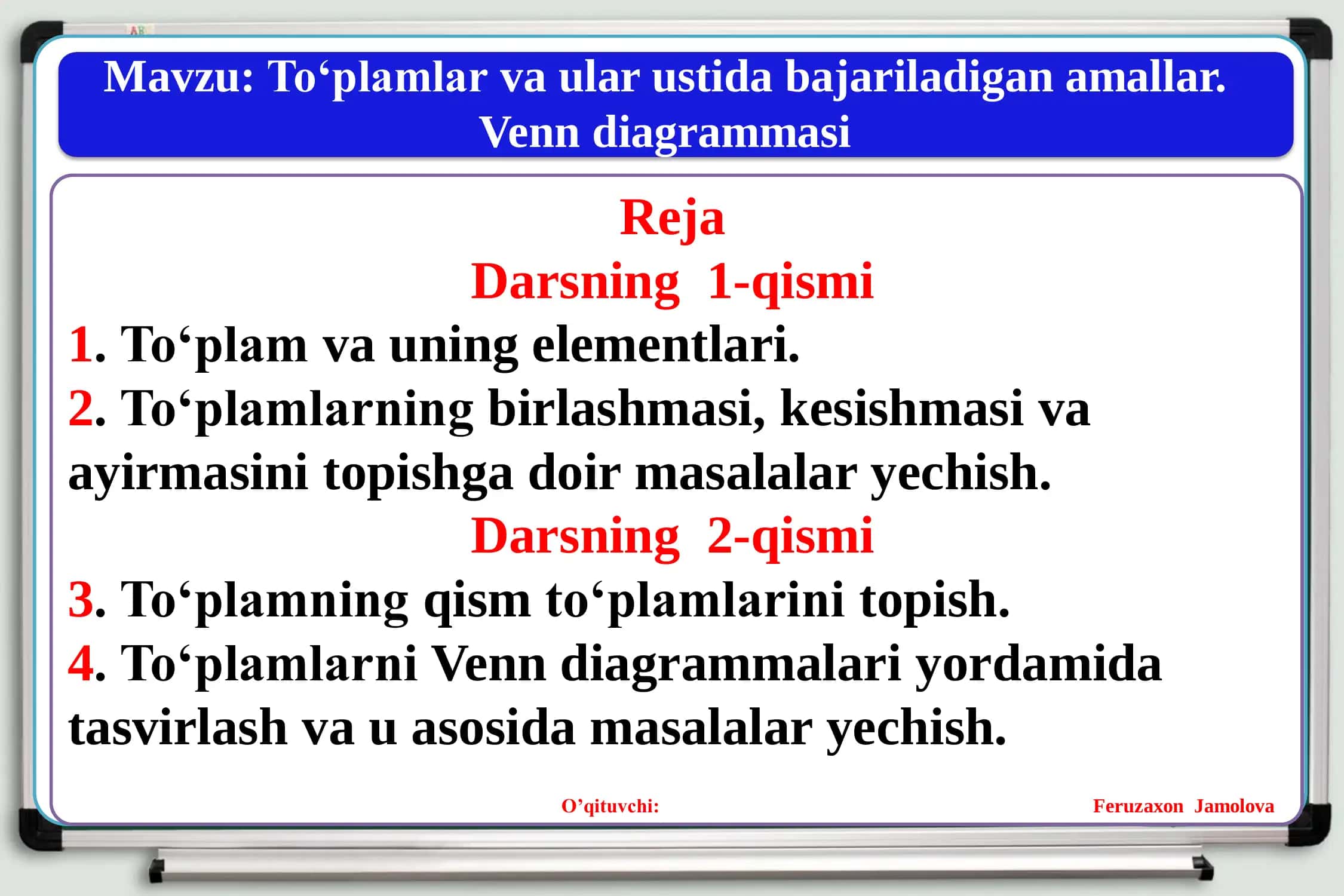To‘plamlar va ular ustida bajariladigan amallar. Venn diagrammasi 2