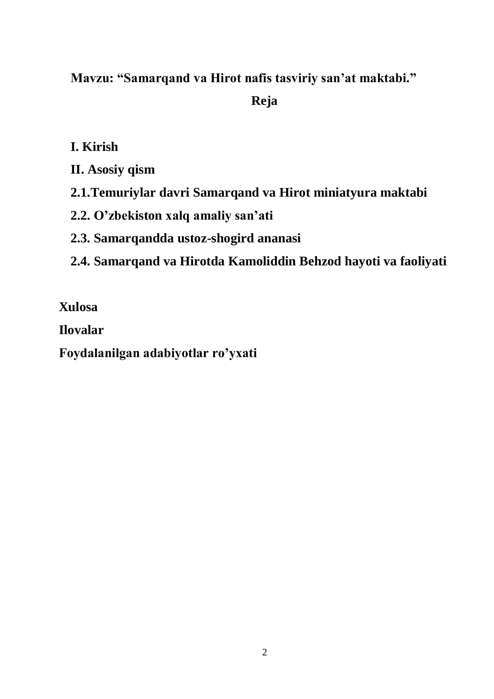 Samarqand va Hirot nafis tasviriy san‟at maktabi 2