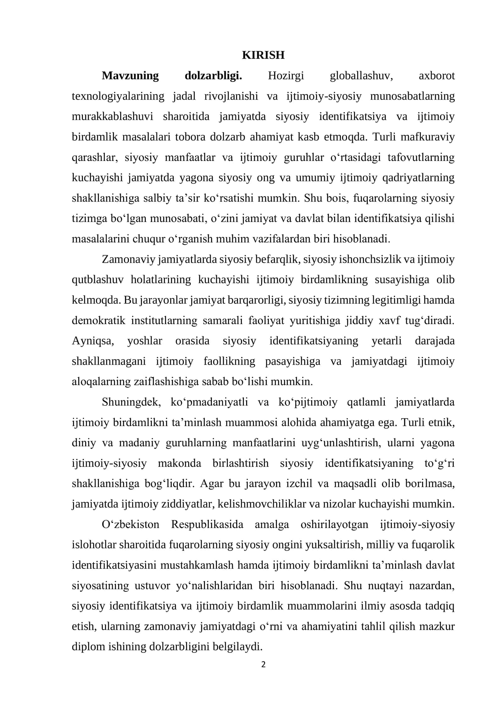 Siyosiy identifikatsiya va ijtimoiy birdamlik muammolari 2