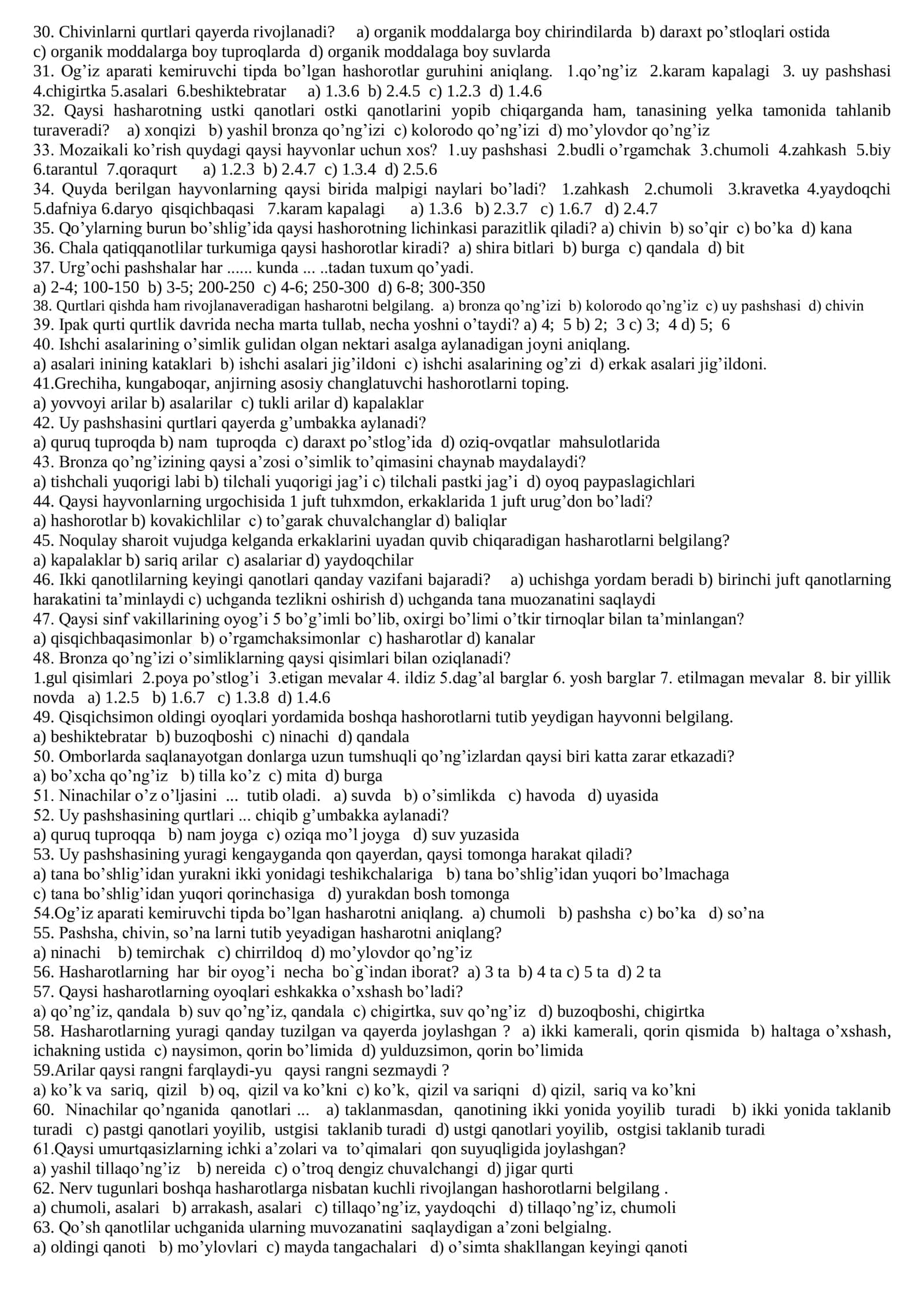 Bo’g’imoyoqlilar tipi. Hashorotlar sinfi 2