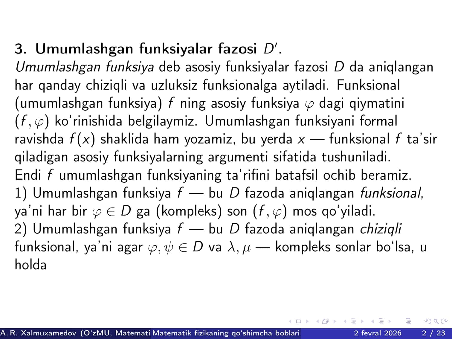 Umumlashgan funksiyalar fazosi 2