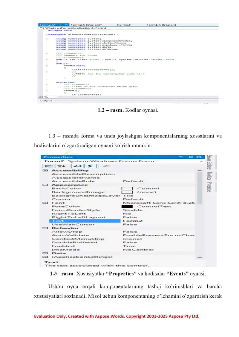 Visual C++ Forma muhitida dastur tuzish uchun mustaqil ish 2