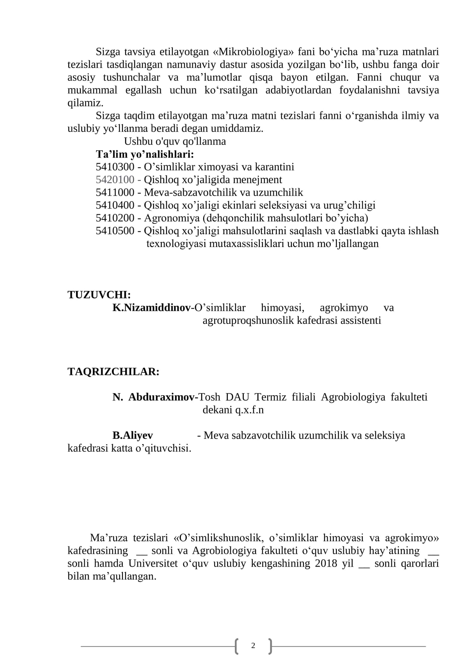 Ma’ruza matnlari: Mikrobiologiya 2