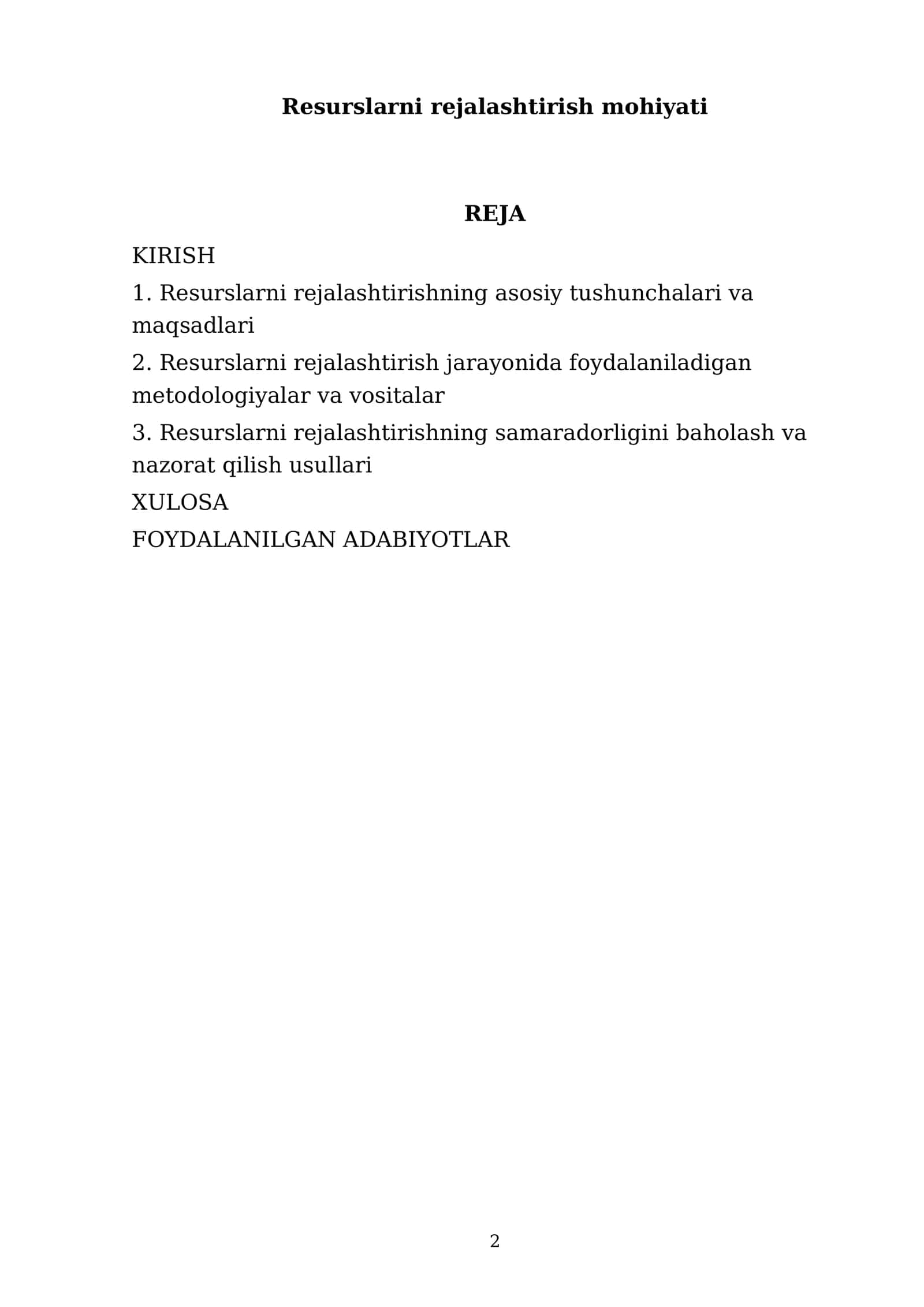 Resurslarni rejalashtirish mohiyati 2