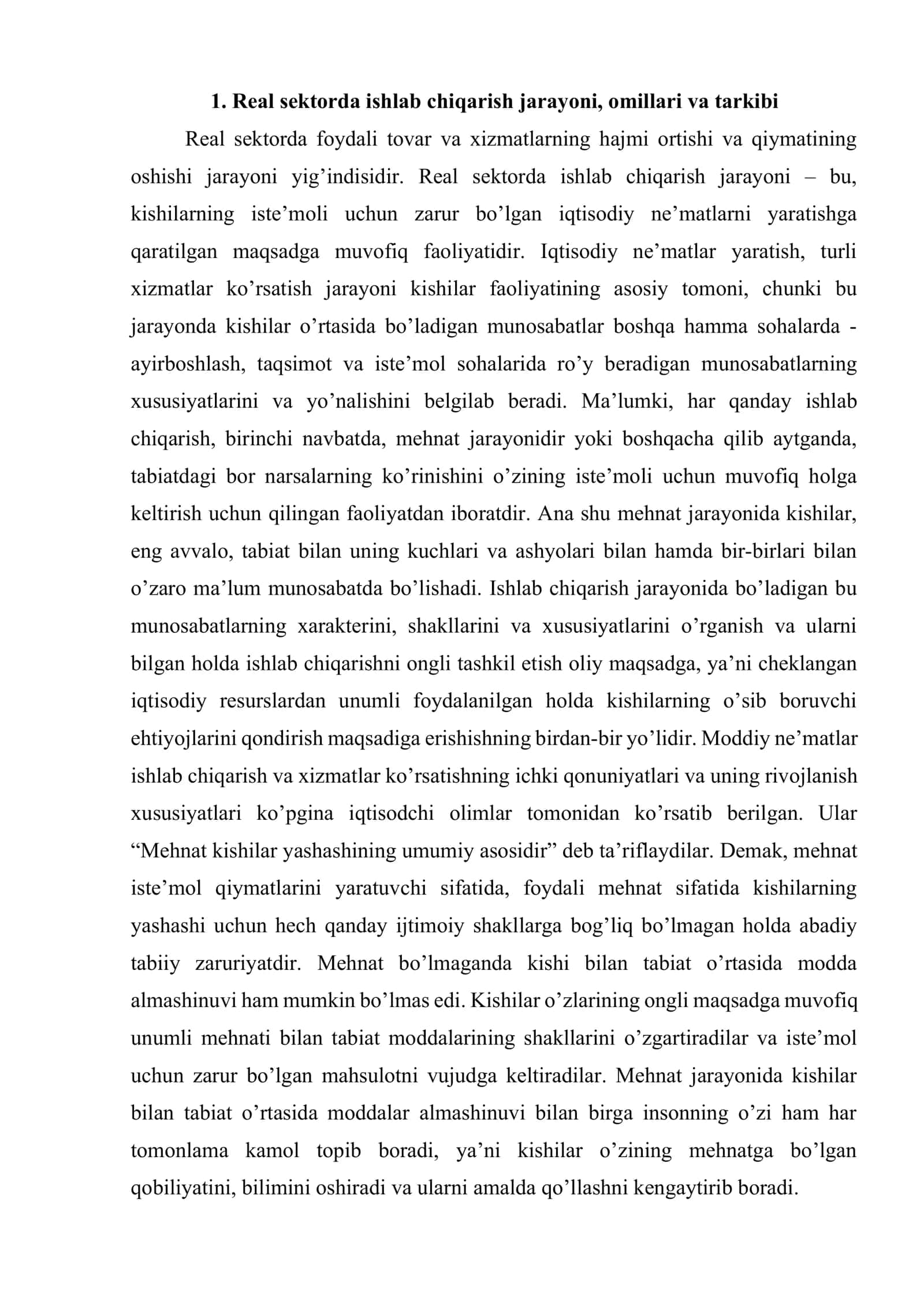 Real sektorda ishlab chiqarish jarayoni 2