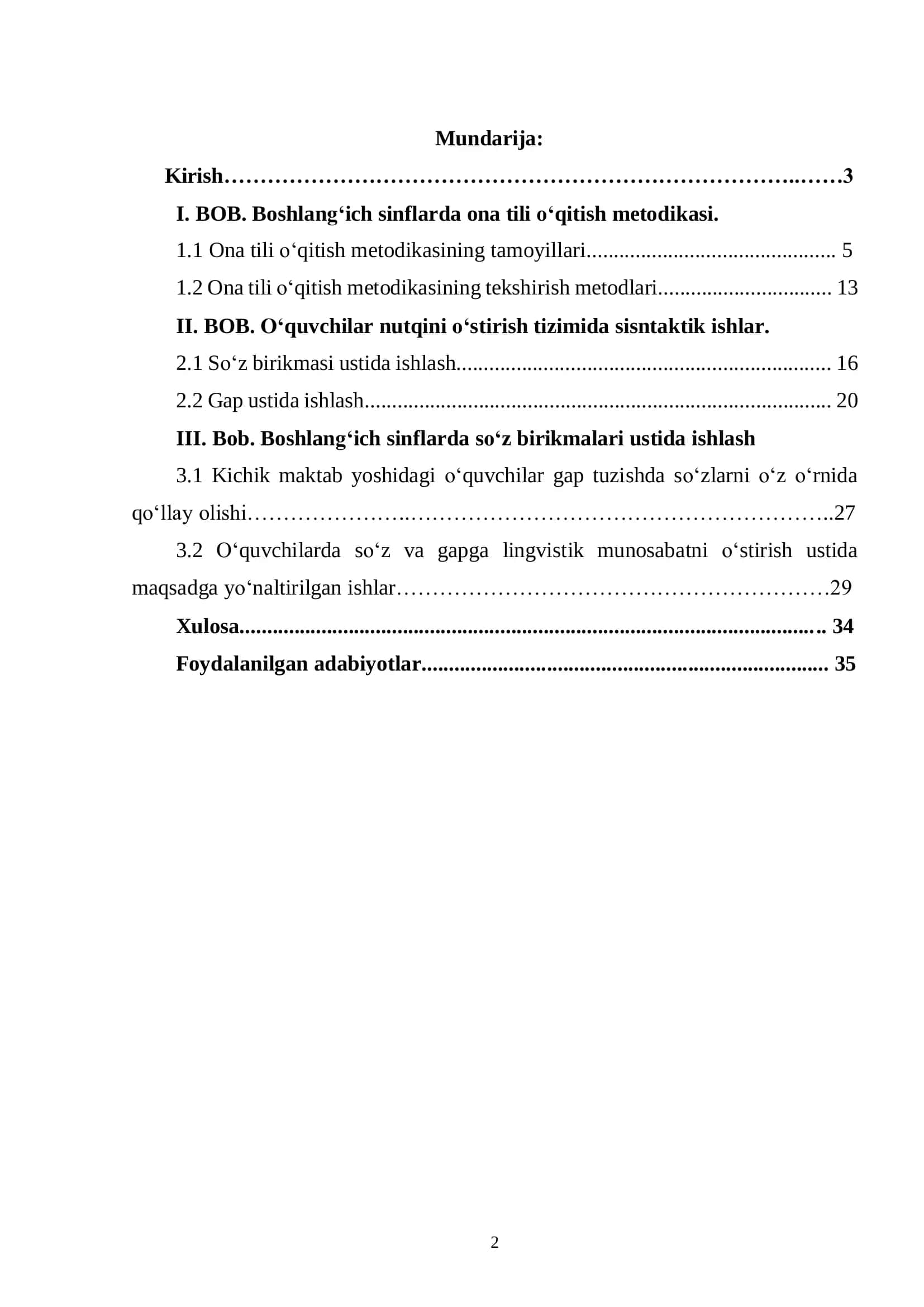 Boshlang‘ich sinfda gap va so‘z birikmasi  ustida ishlash metodlari. 2