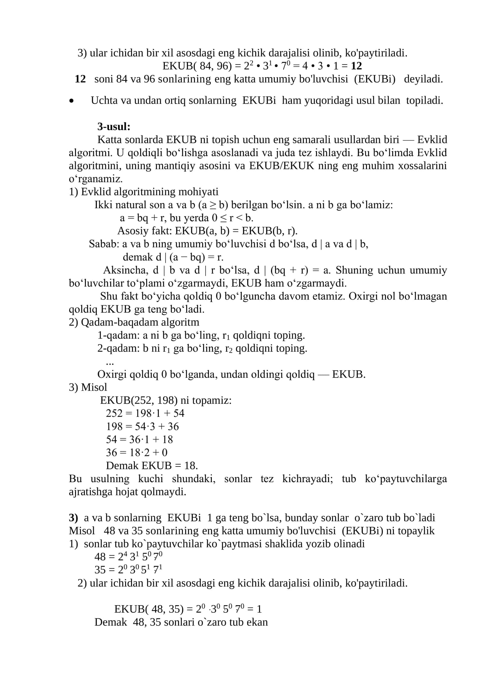 Eng katta umumiy bo'luvchi (EKUB) 2