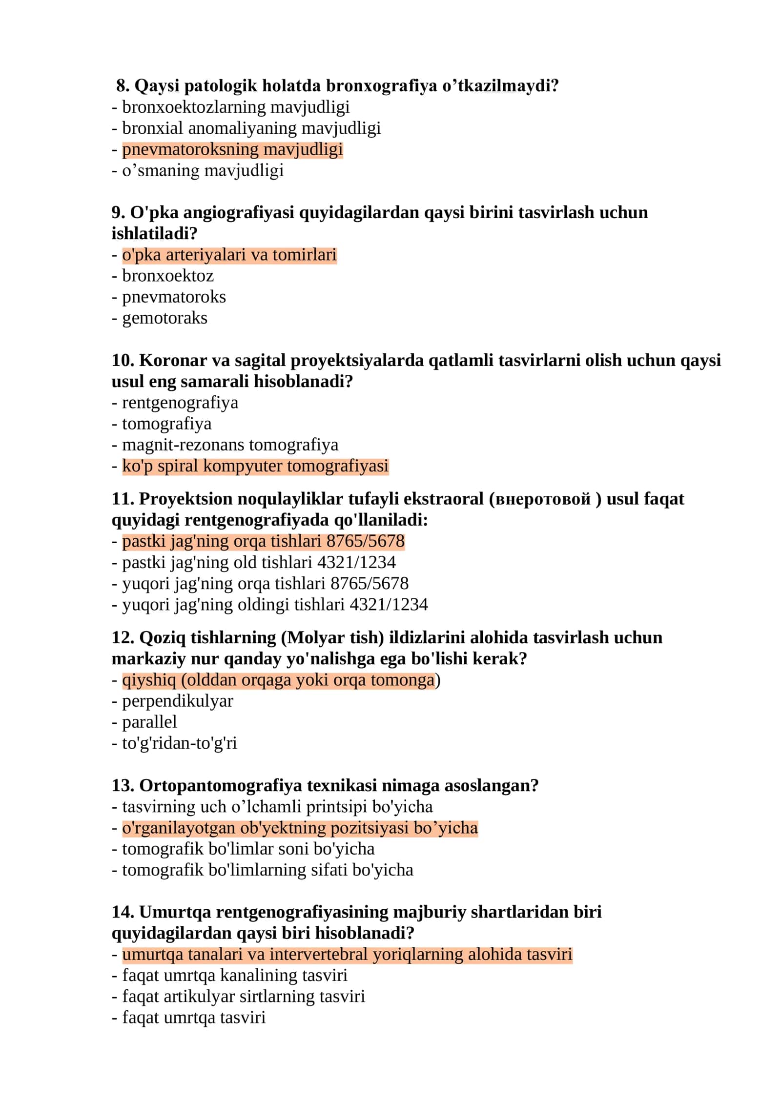 Rentgen laboranti mutaxassisligi bo'yicha shakllantirilgan test argos 2
