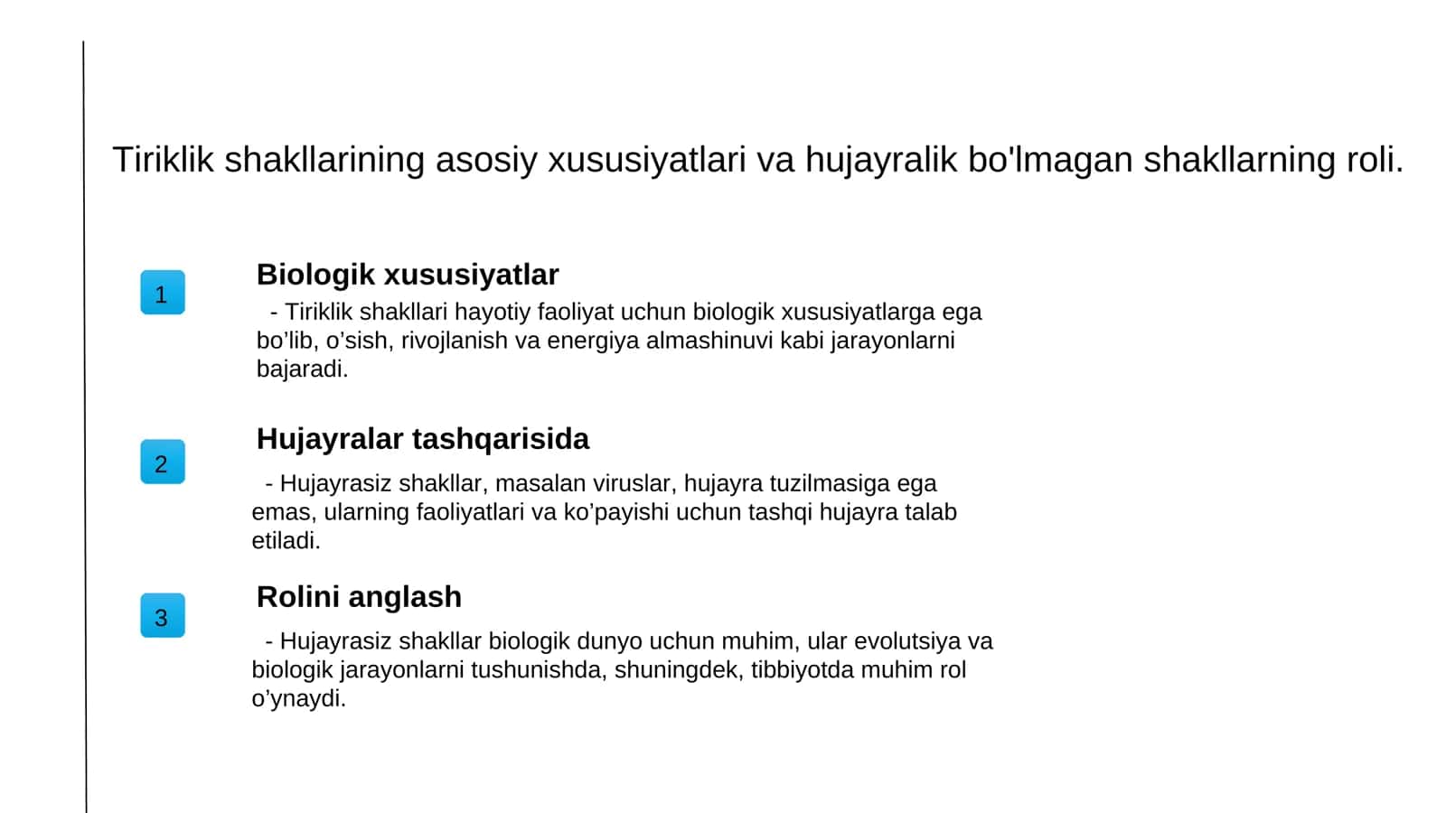 Tiriklik shakllari, ularning asosiy xususiyatlari va hujayralik 2